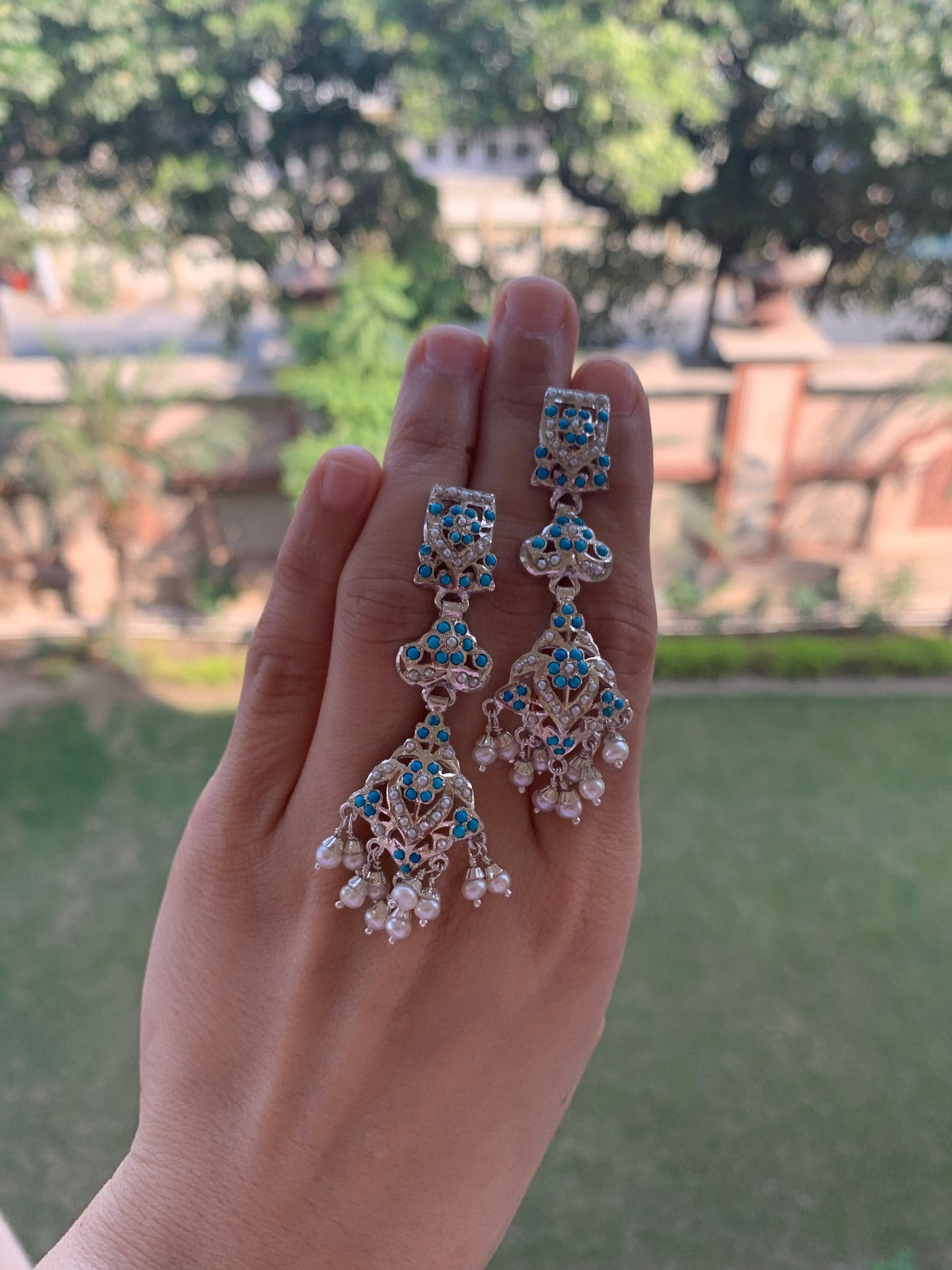 pearl and feroza set in silver