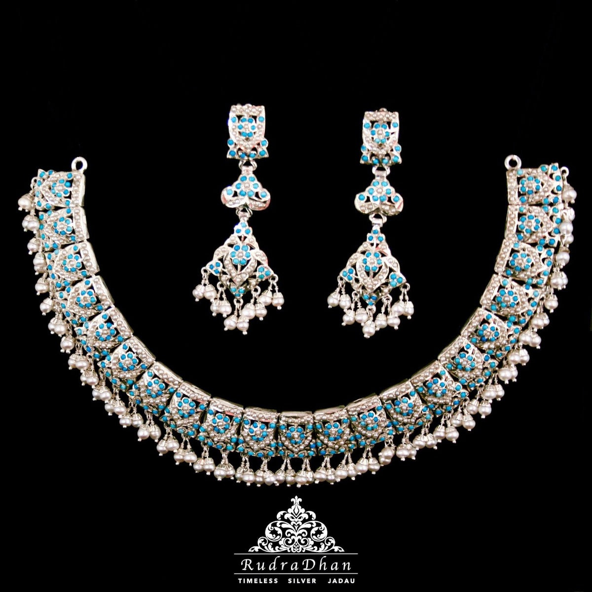 pearl and feroza set in silver