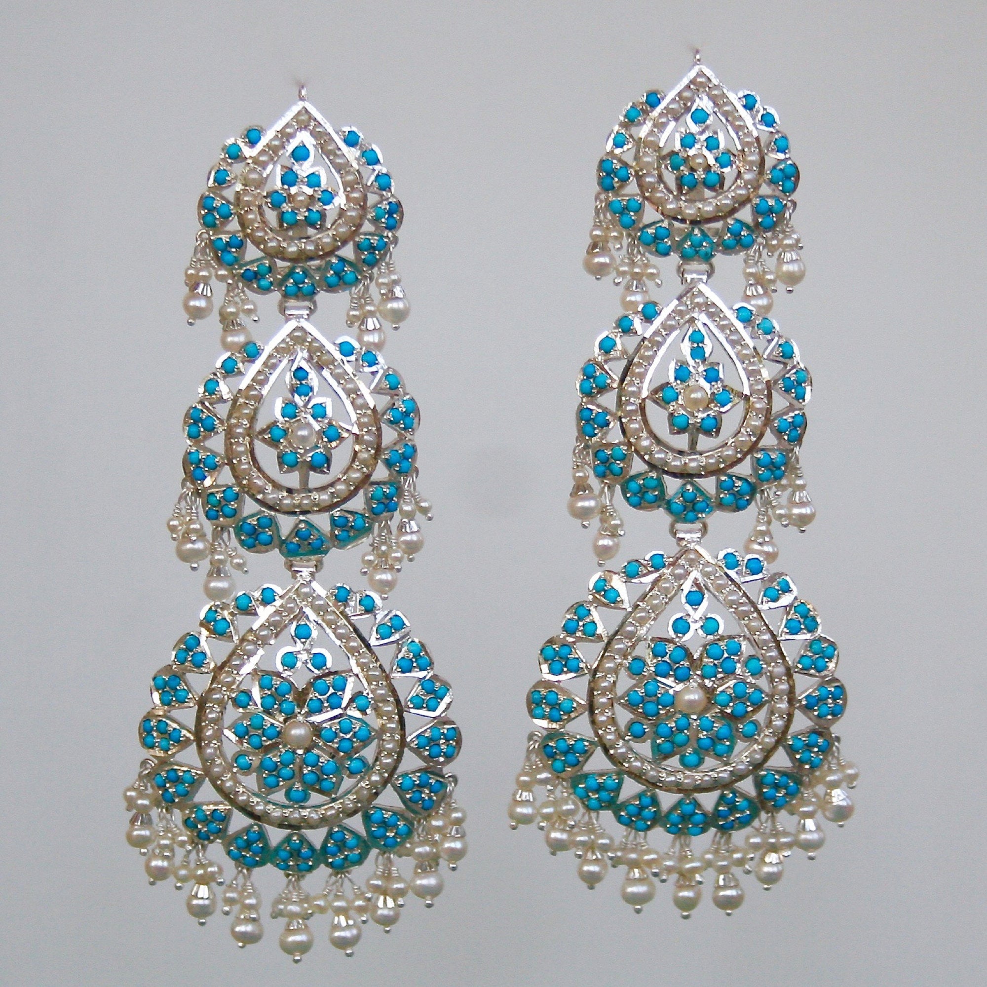pearl and turquoise pheroza earrings jadau jewellery