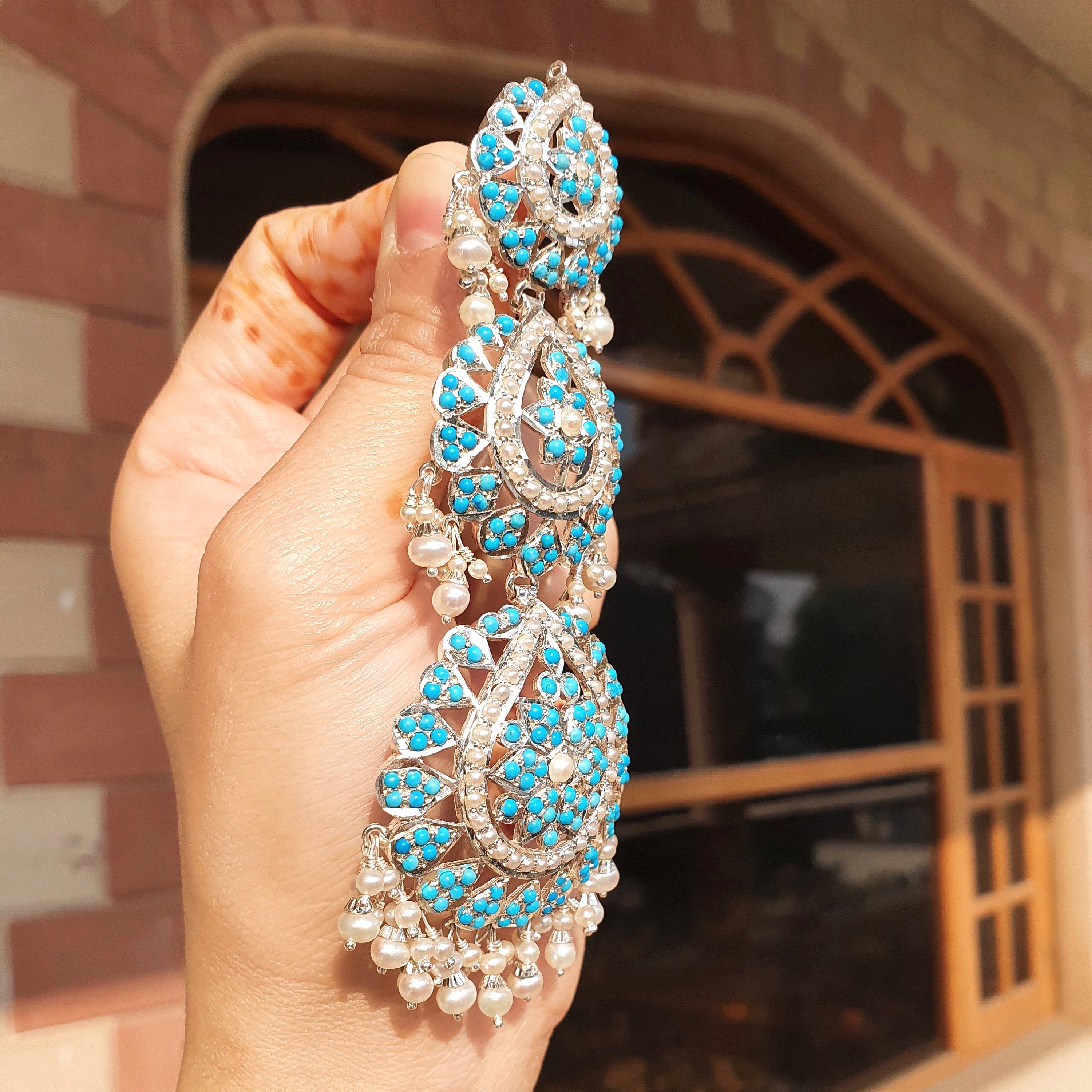 pearl and turquoise pheroza earrings jadau jewellery
