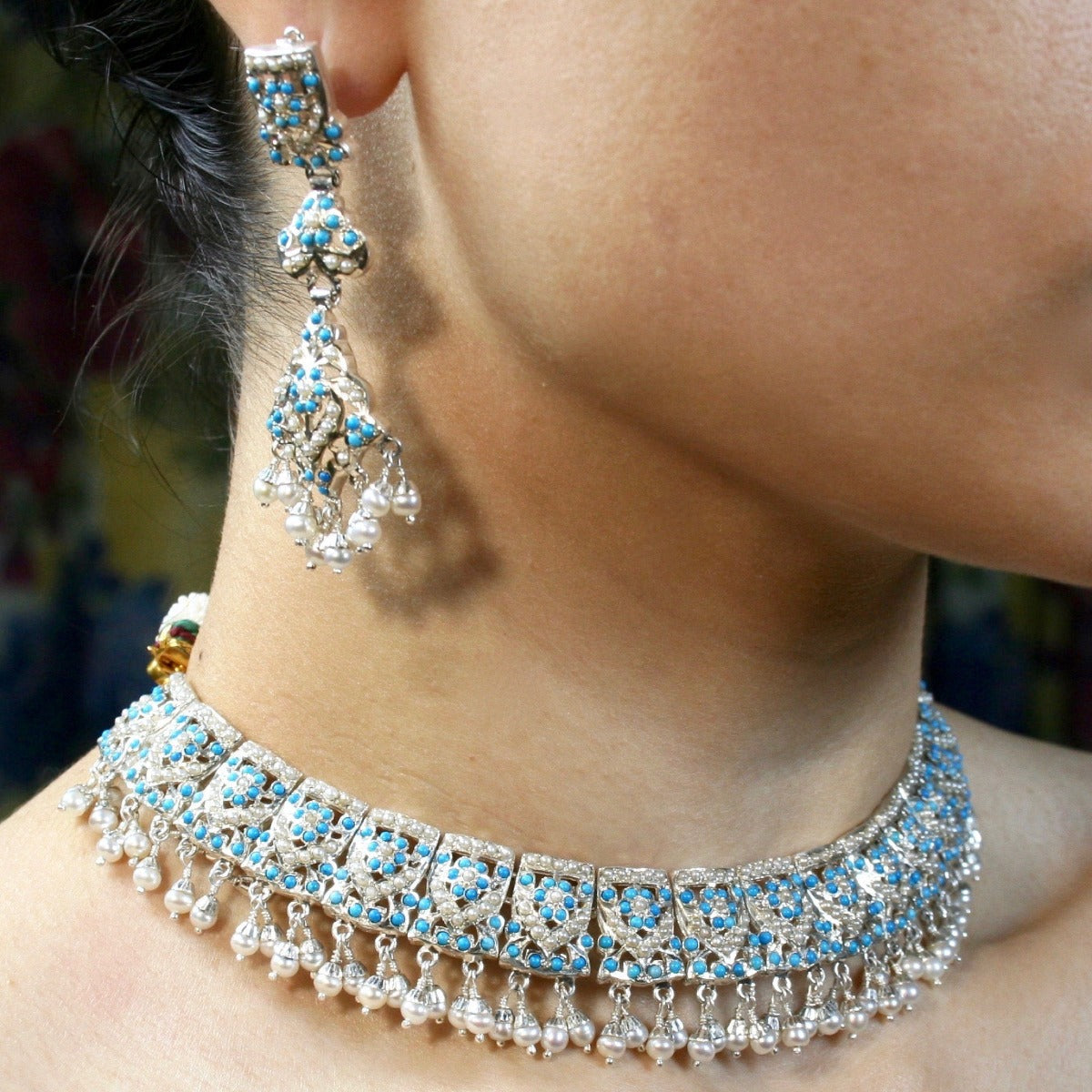 pearl and feroza set in silver