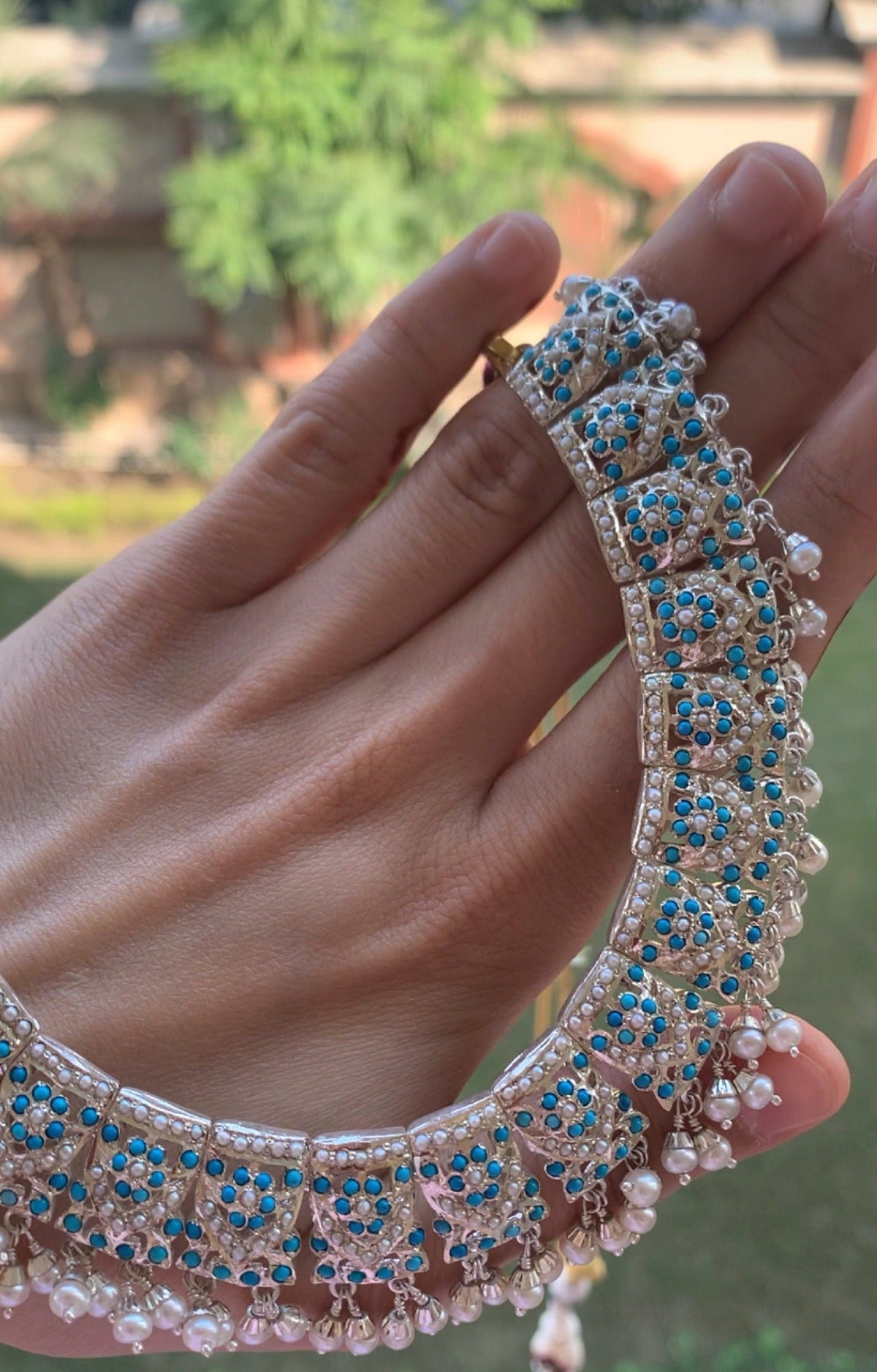 pearl and feroza set in silver