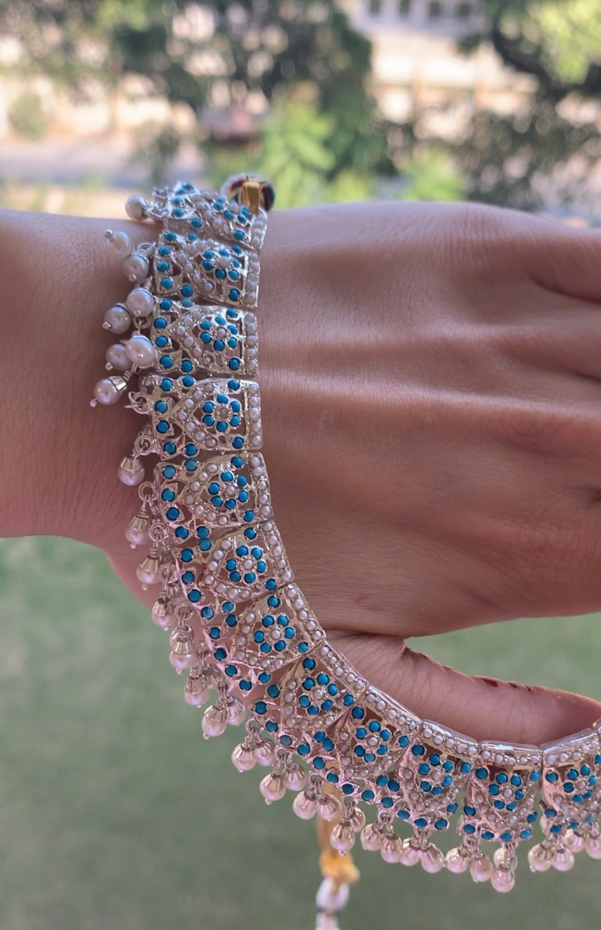 pearl and feroza set in silver