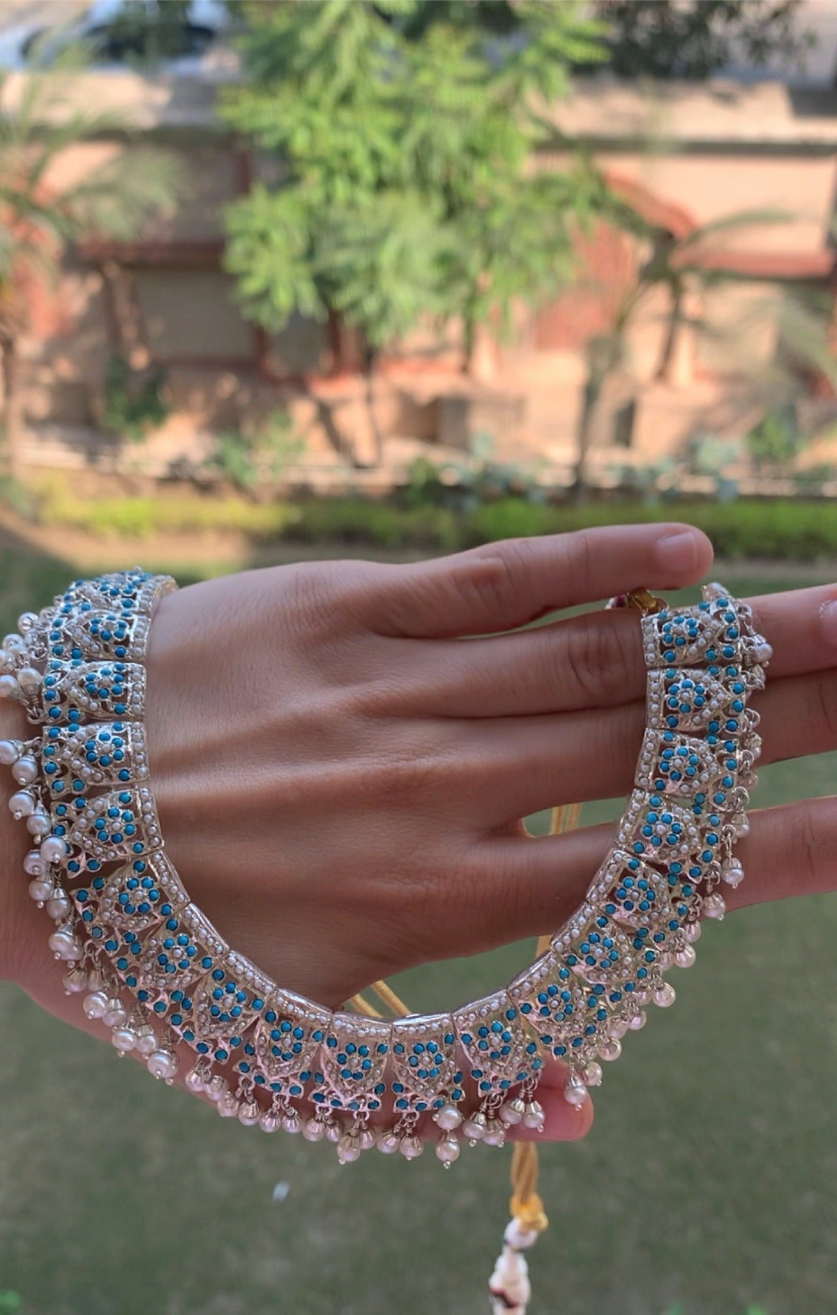 pearl and feroza set in silver