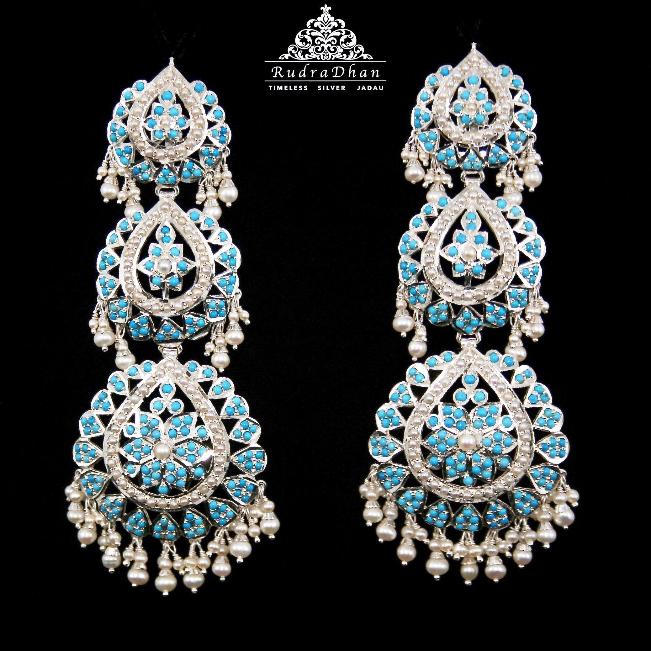 pearl and turquoise pheroza earrings jadau jewellery