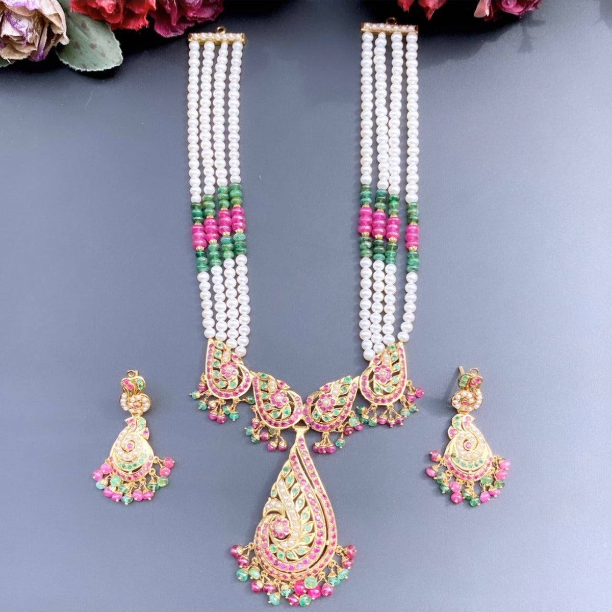 traditional hyderabadi jadau necklace set gold