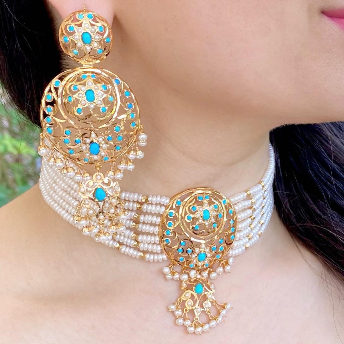 rajasthani choker set with pearls on silver