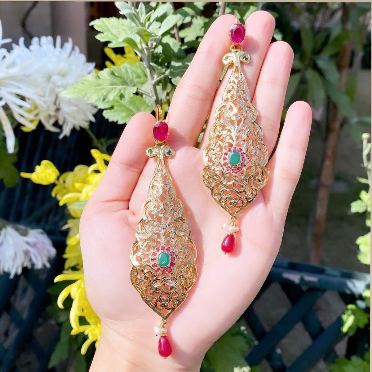 long golden earrings