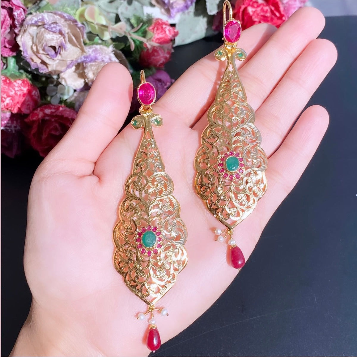 long golden earrings