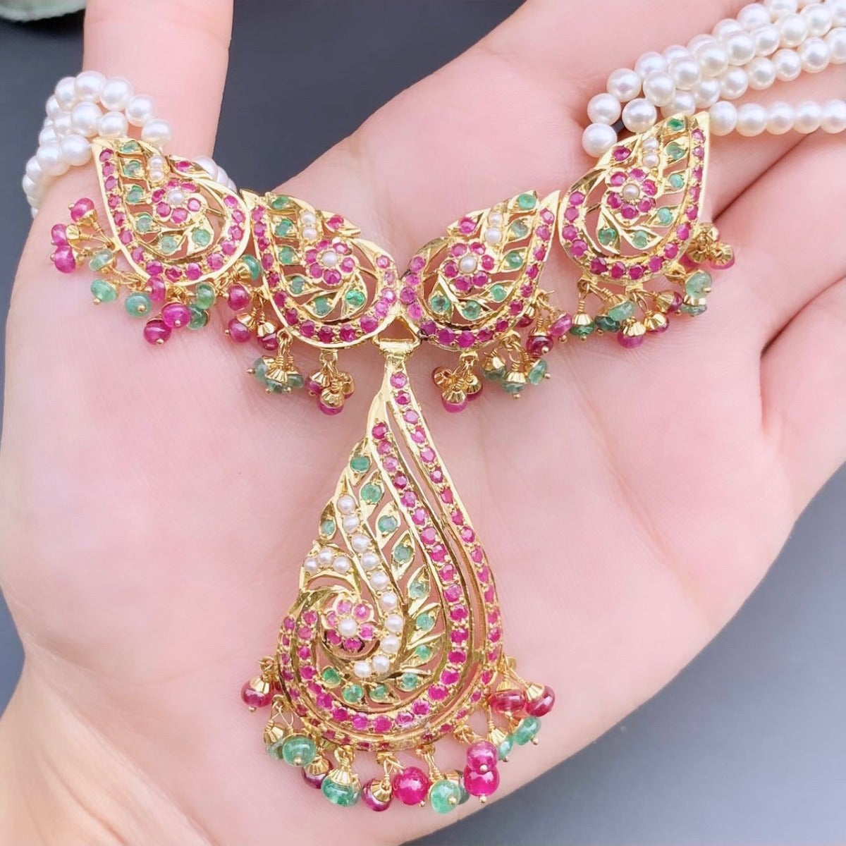 traditional hyderabadi jadau necklace set gold