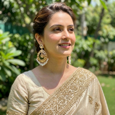 Drop Shaped Pearl Chandbali Earrings | Handcrafted Pearl Jewellery | Gold Plated ER 429