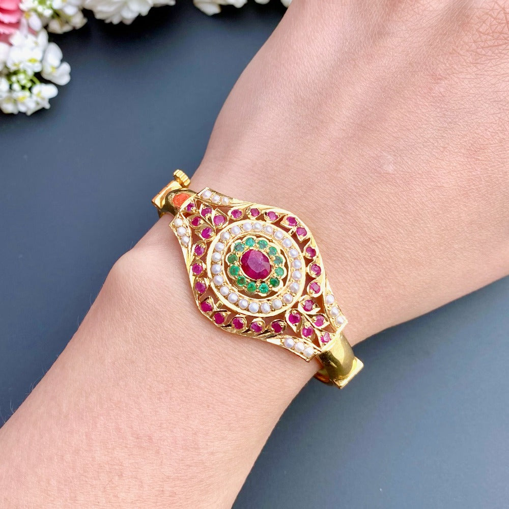 indian gold bracelet for women with price with ruby emerald