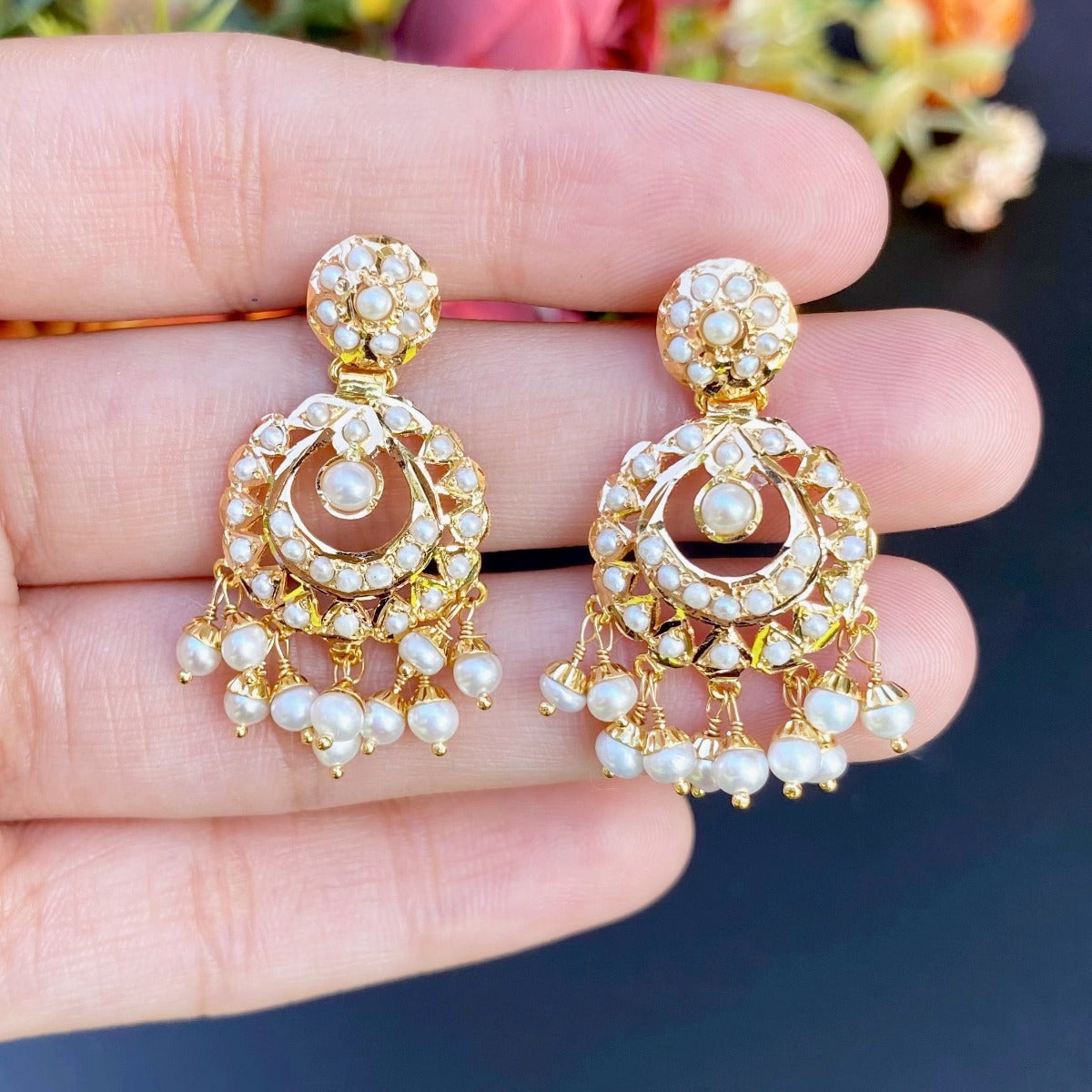 small gold chandbali earrings for girls
