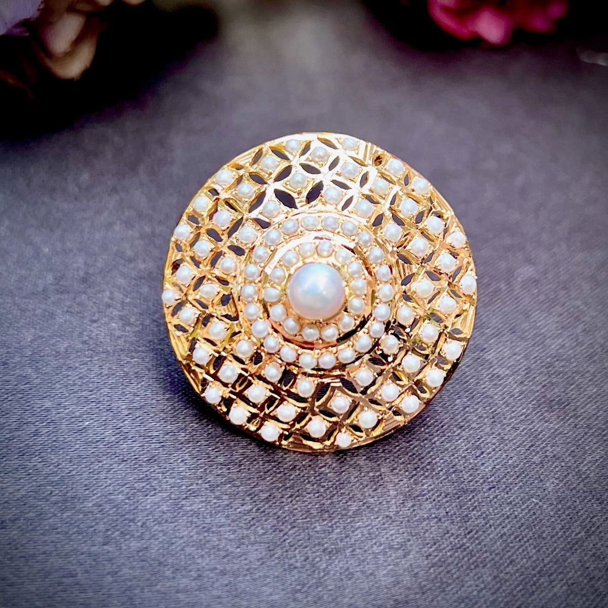 pearl ring on 22k gold studded