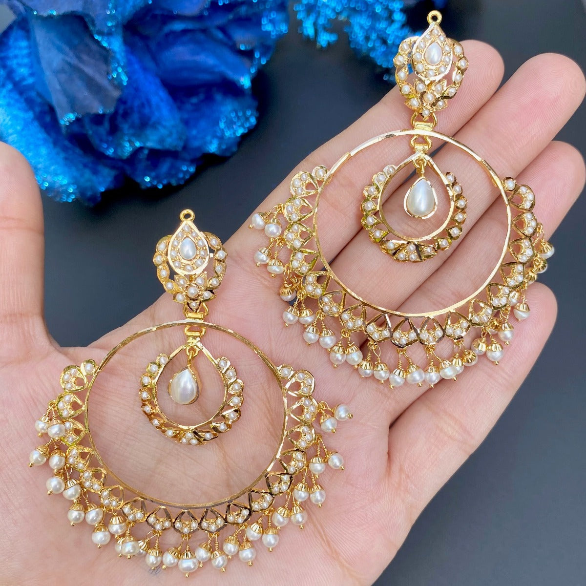 22k gold jadau chandbali earrings with pearls