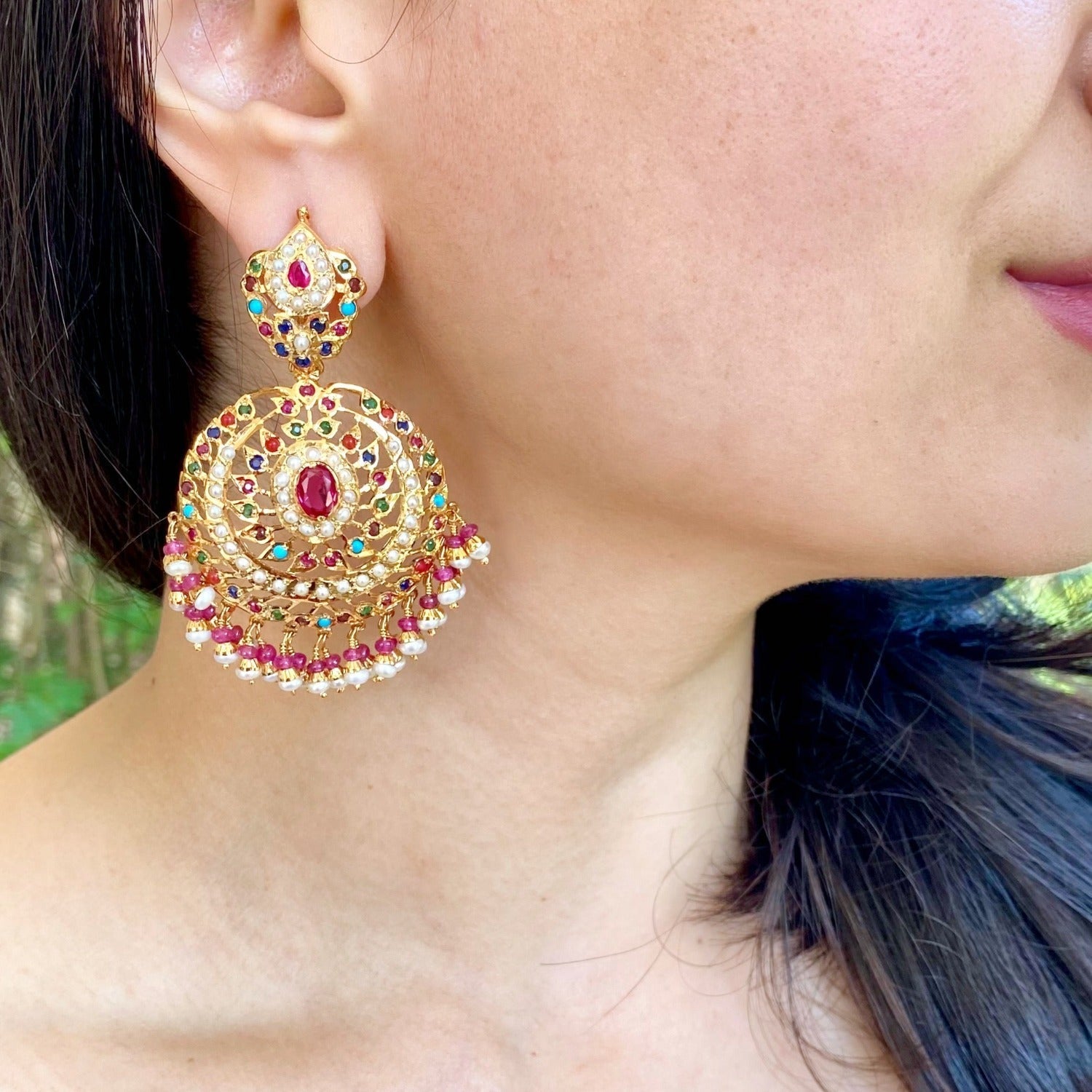 Jadau Earrings in Navaratna Colours | Premium Quality Indian Jewellery ER 404