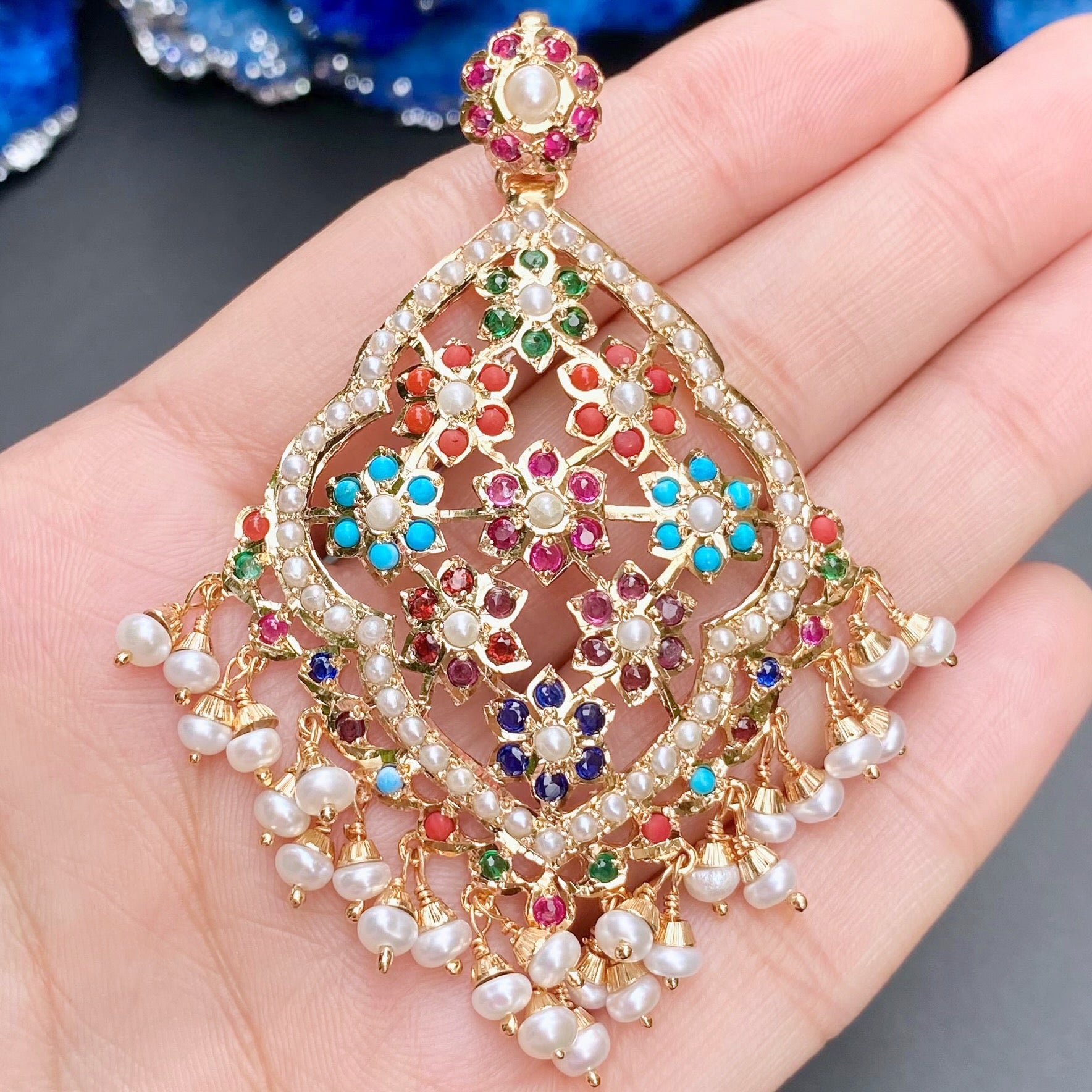 floral navaratna pendant set