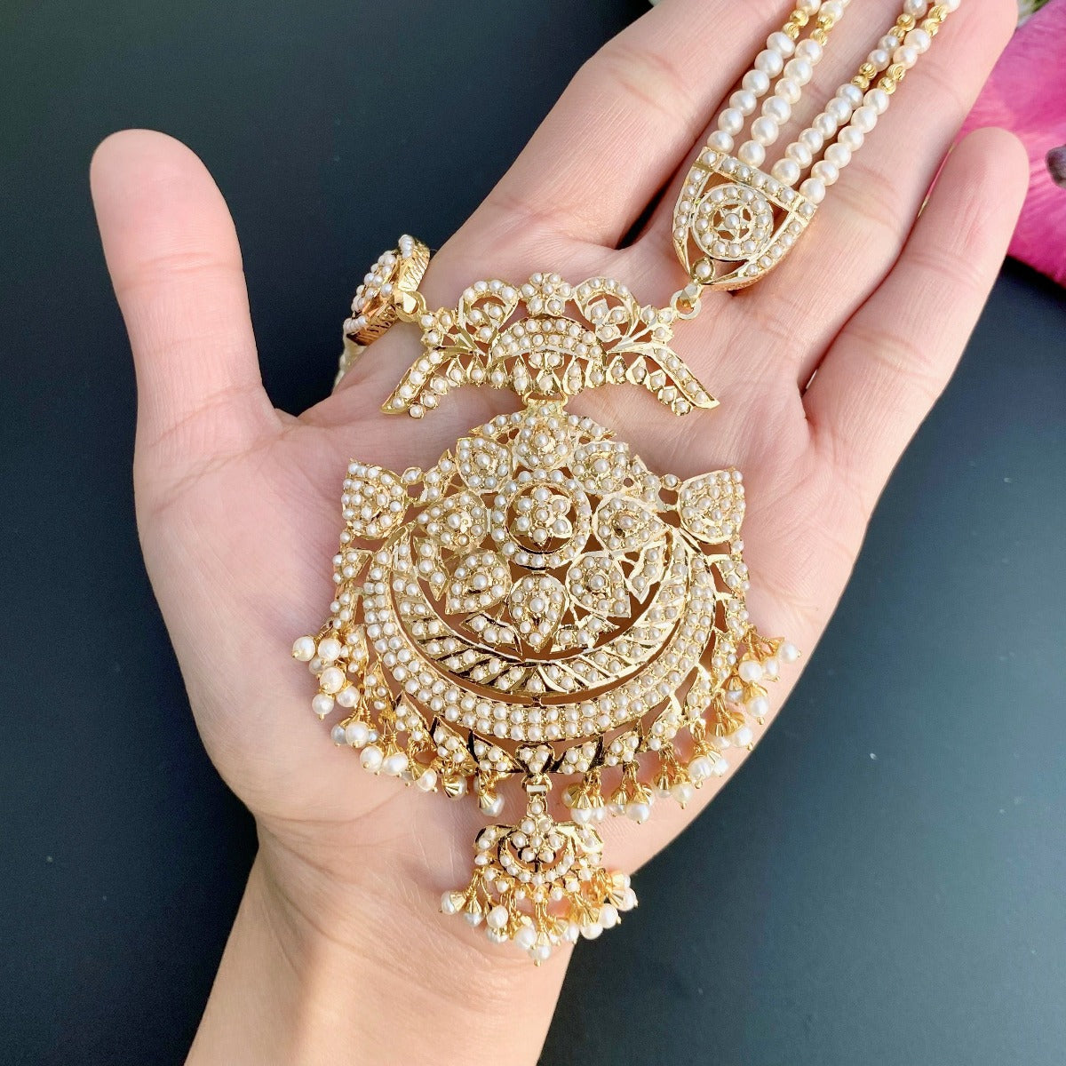 indian gold rani haar pendant