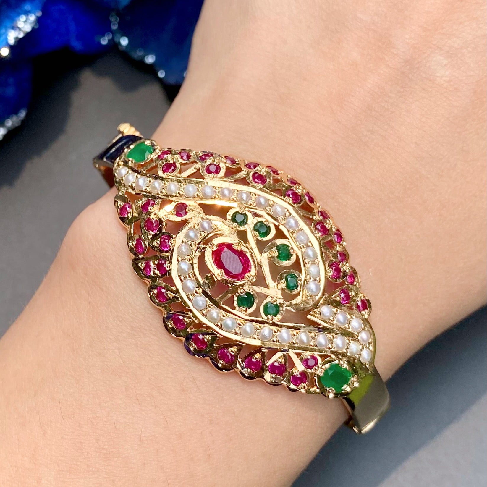 Ruby Emerald Bracelet on Silver | Traditional Indian Jadau Craft BG 127