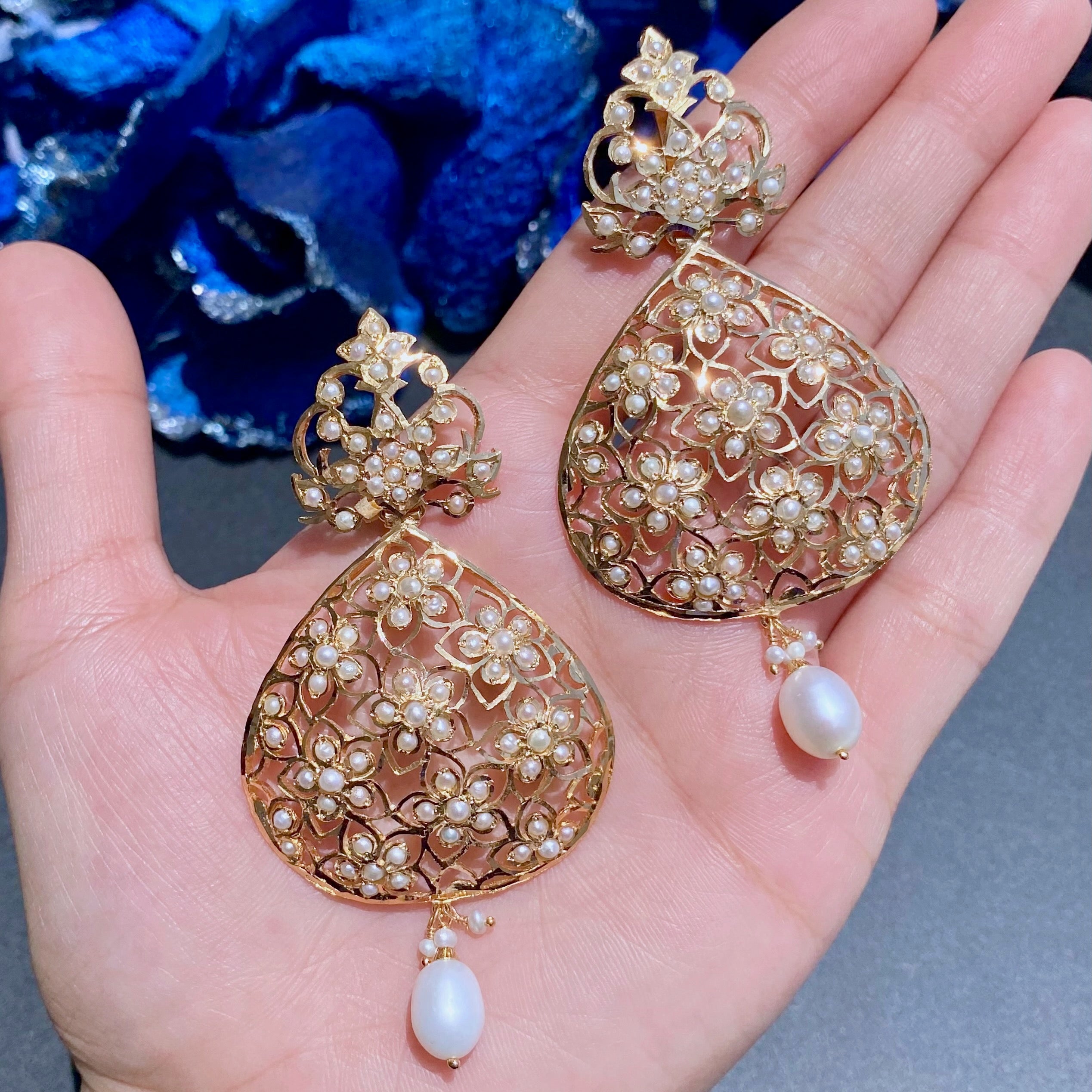 Indo Western Design Earrings | Freshwater Pearls | Gold Plated on Silver
