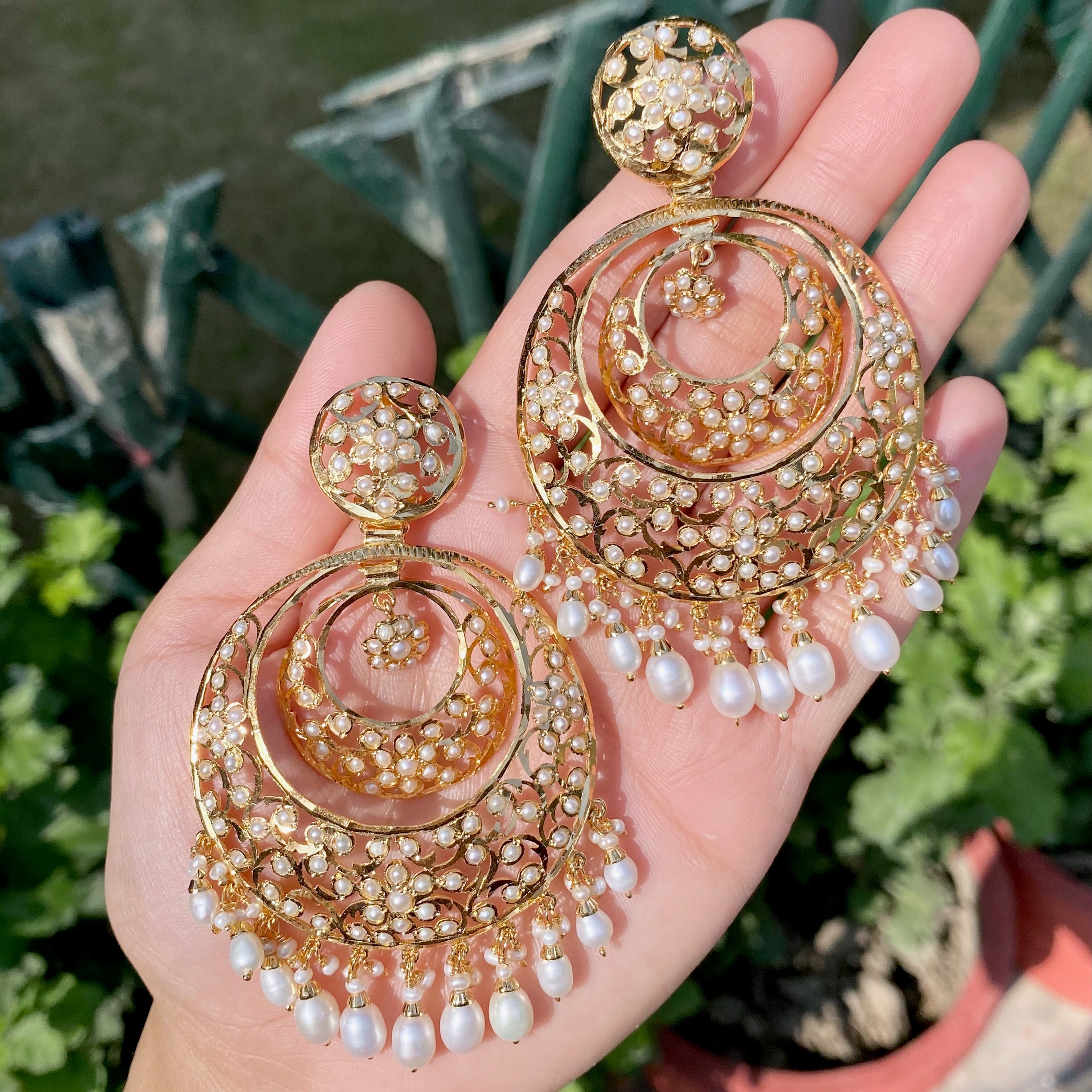antique gold plated bengali pearl earrings