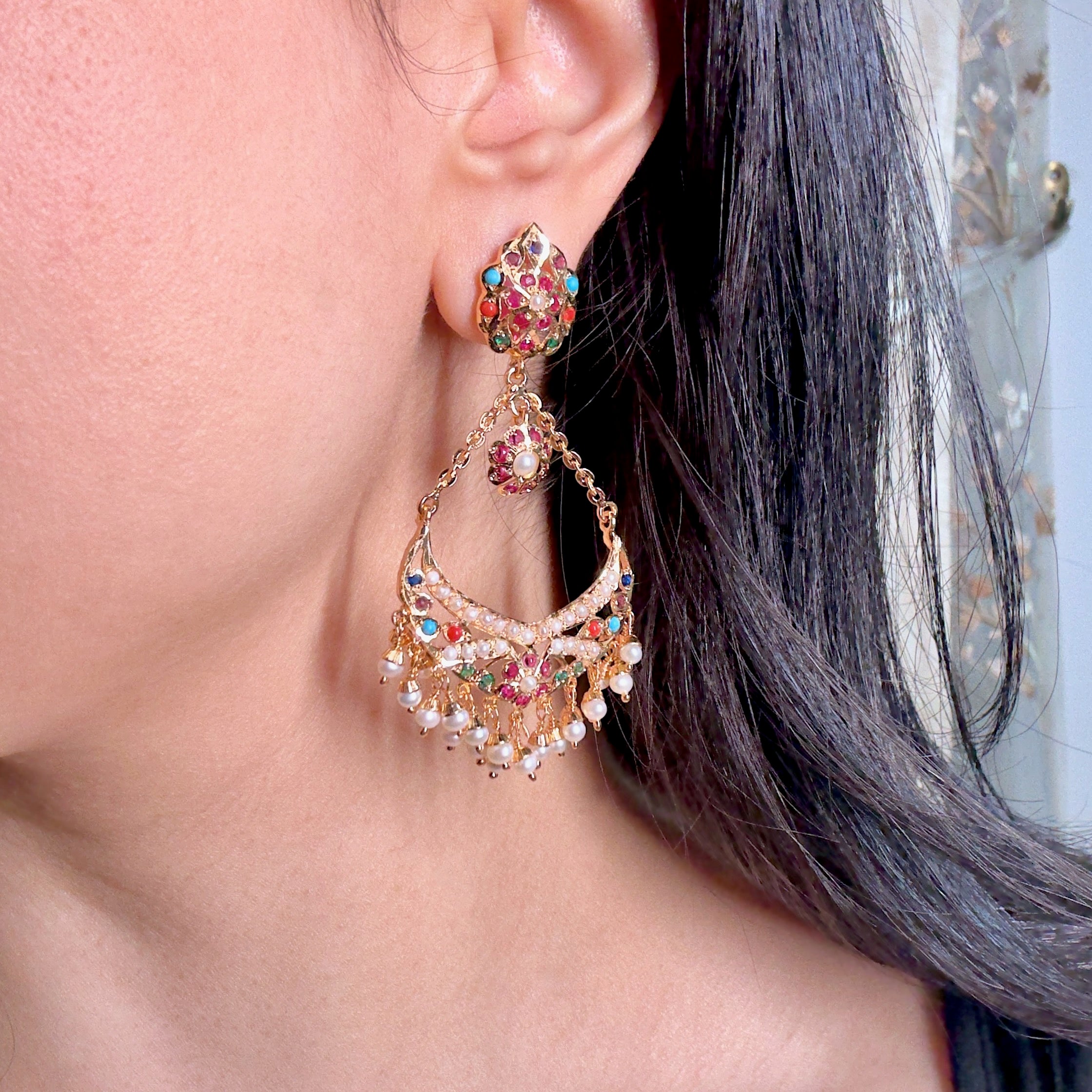 small jadau jhoomer earrings on silver