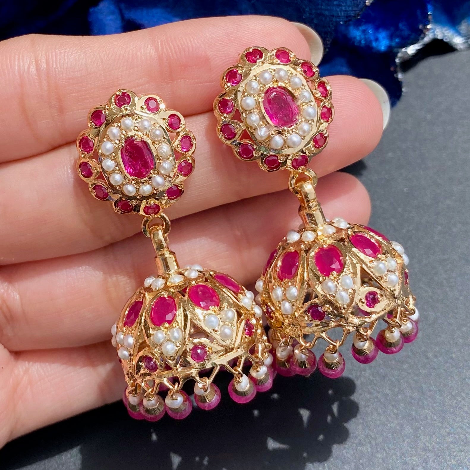 ruby necklace with jhumka earrings
