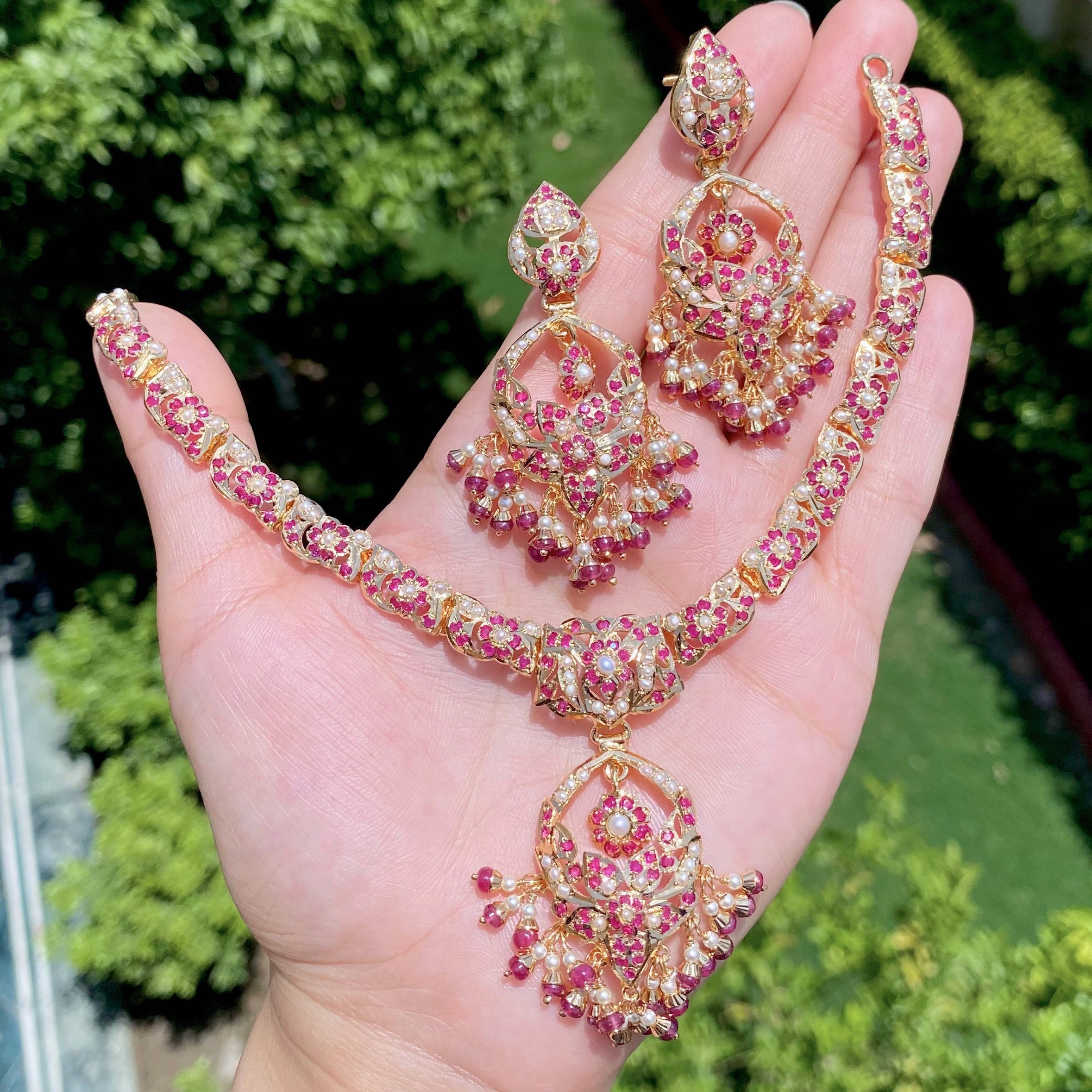 ruby pearl jadau necklace set