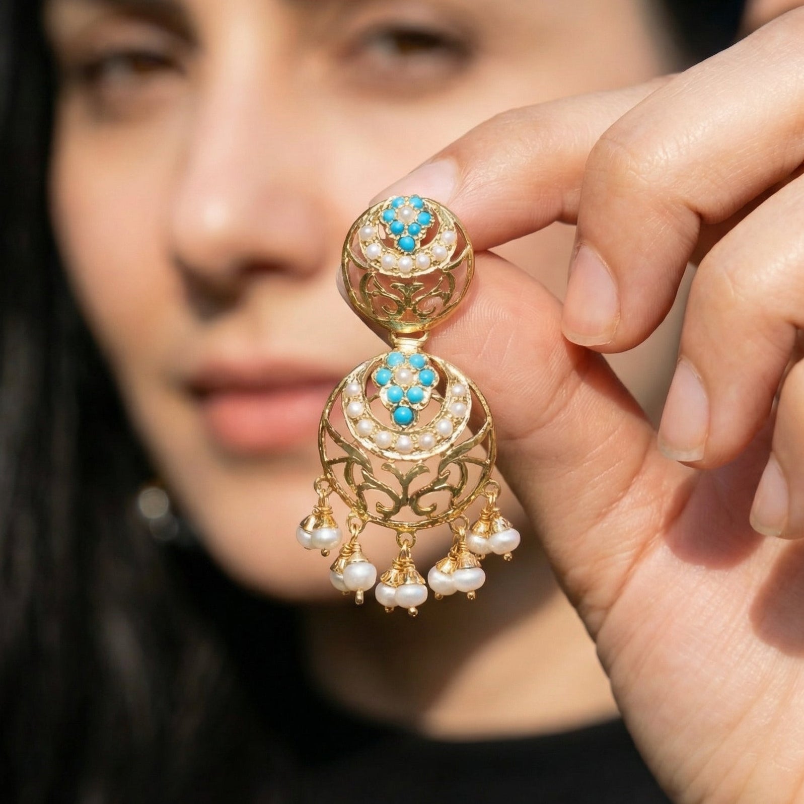Small Turquoise Pearl Earrings for Girls on Silver | Premium Indian Fashion Jewelry Online ER 586