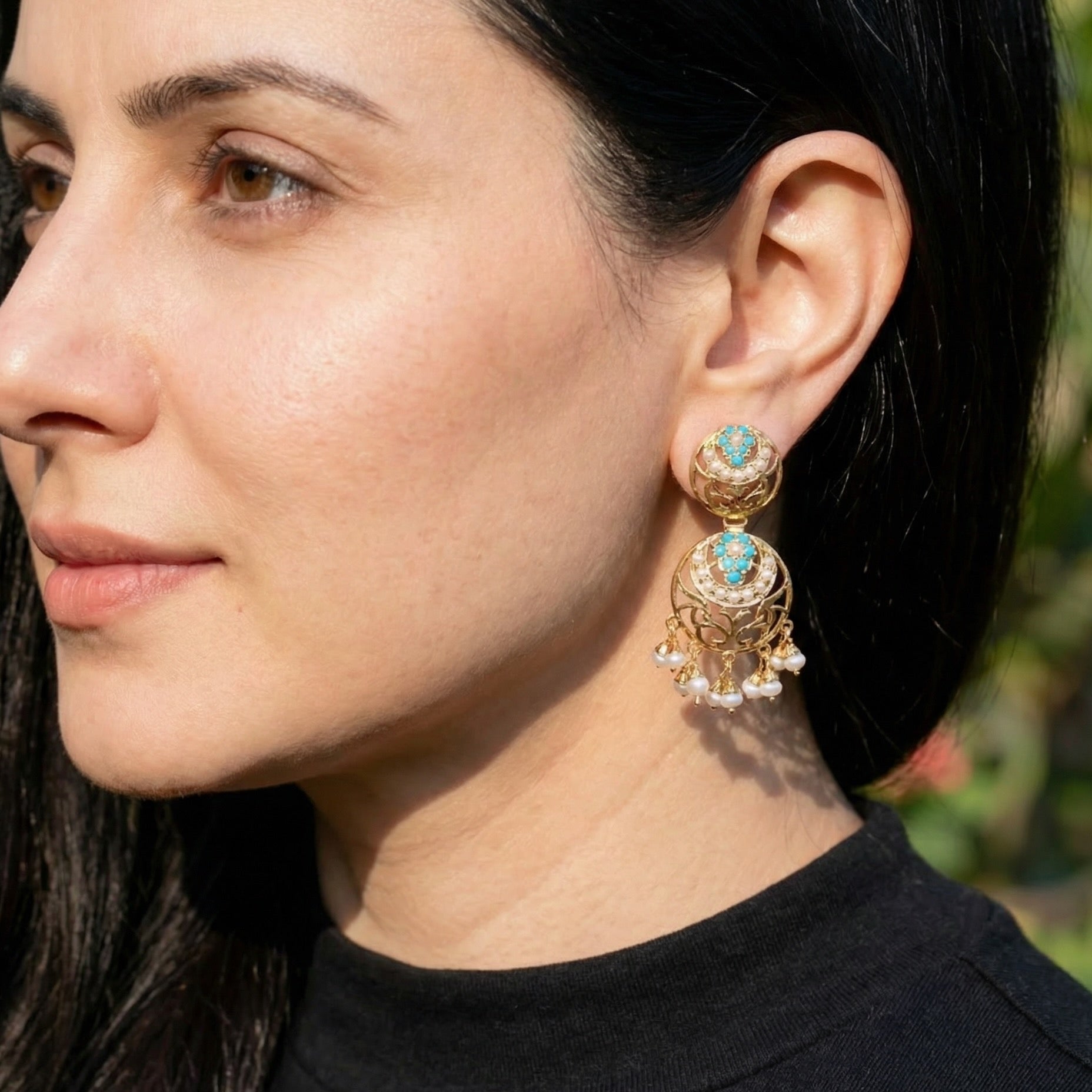 Small Turquoise Pearl Earrings for Girls on Silver | Premium Indian Fashion Jewelry Online ER 586