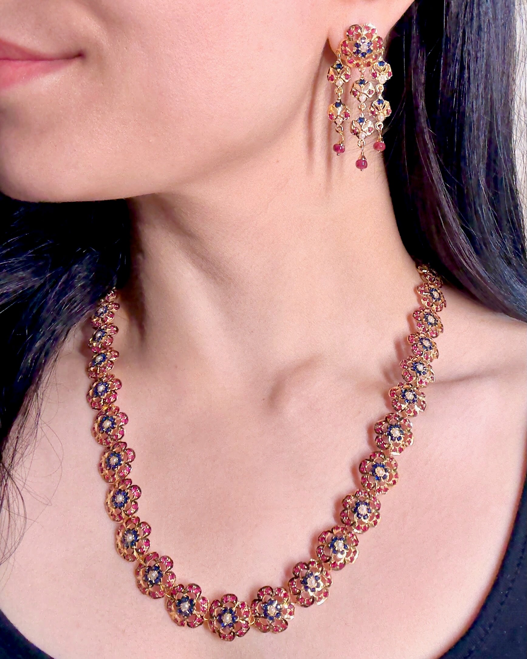 traditional arabian style necklace set gold plated on silver fusion jewelry