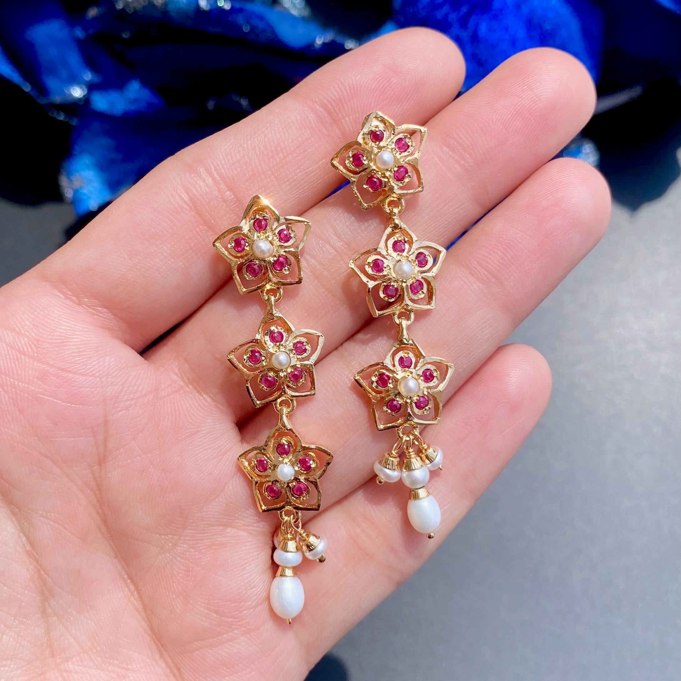 Long Indian Silver Danglers Silver | Stone Studded ER 507B