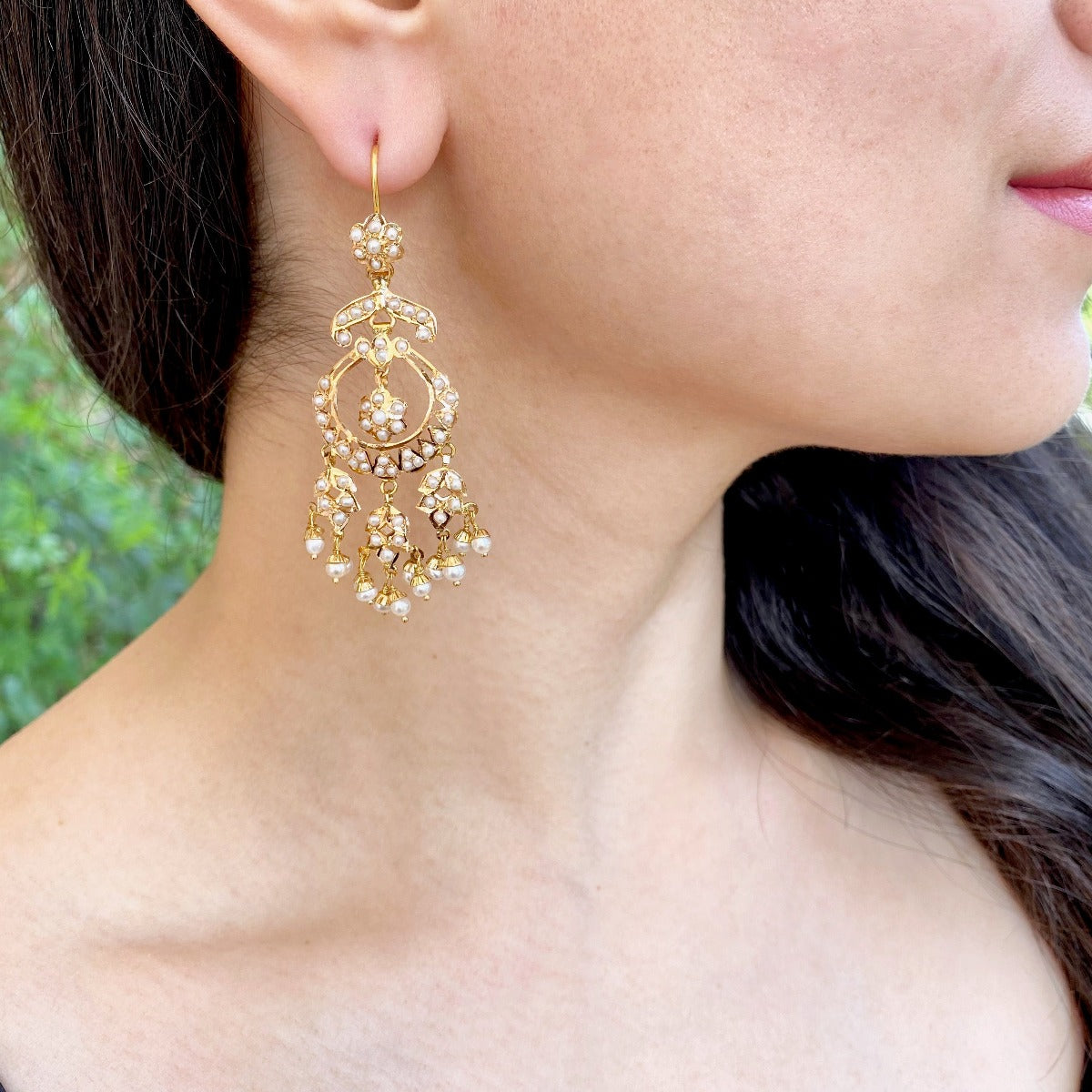handmade indian chandbali earrings on solid 22k gold