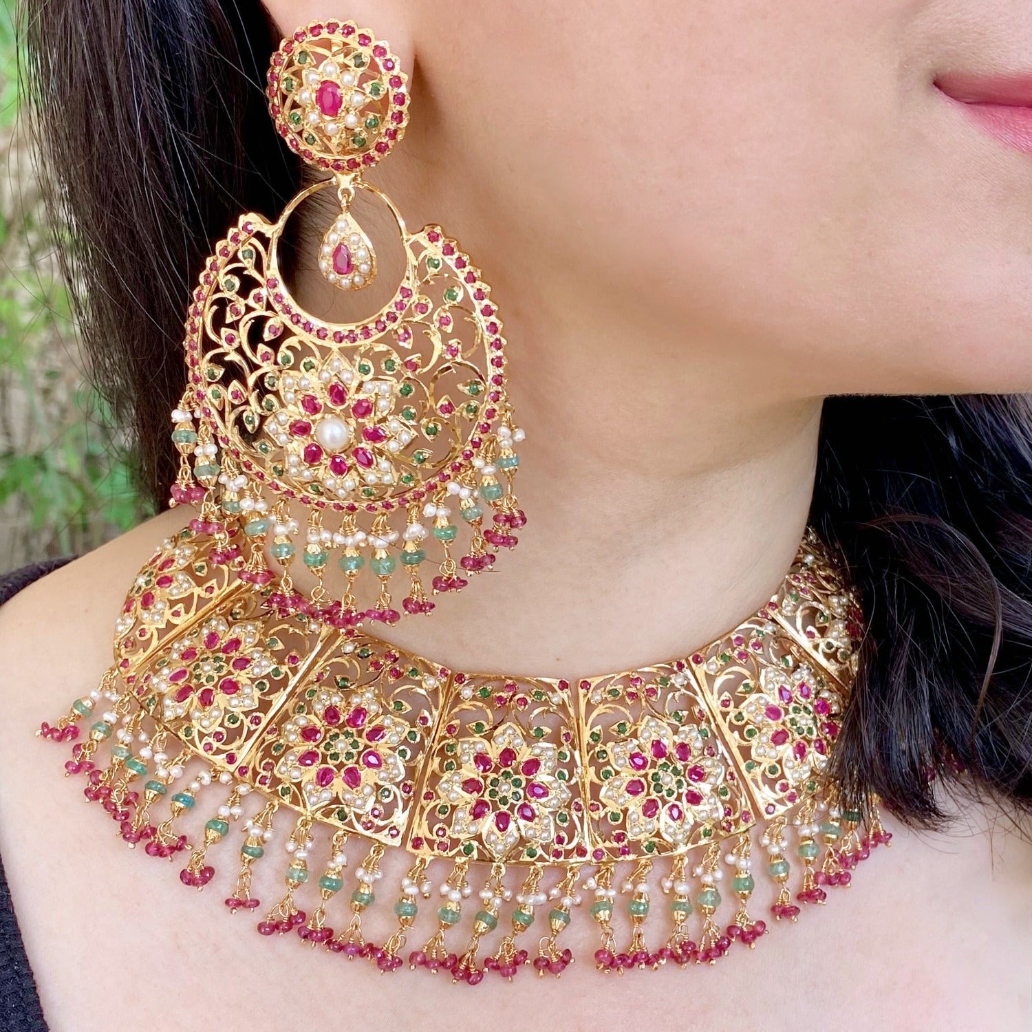 ruby emerald studded bridal necklace