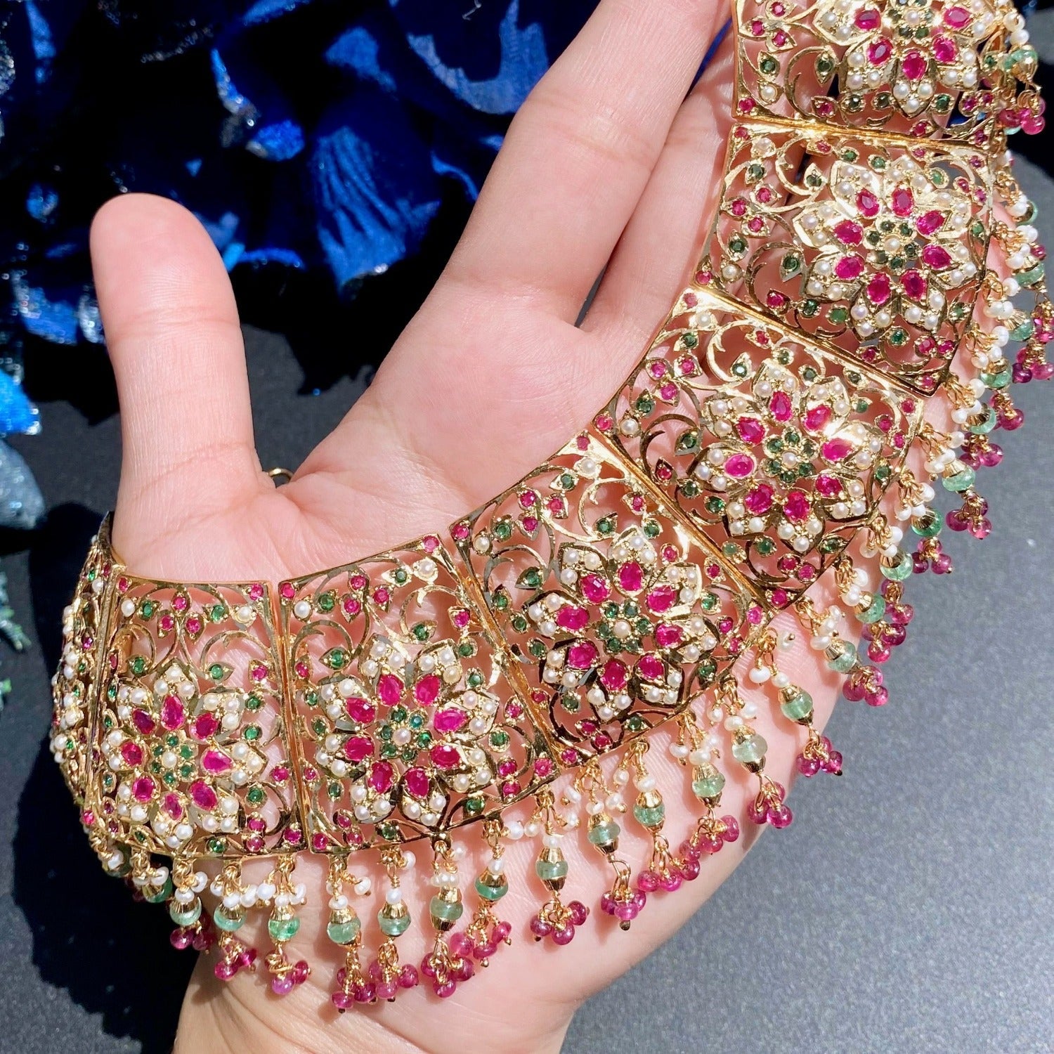 ruby emerald studded bridal necklace