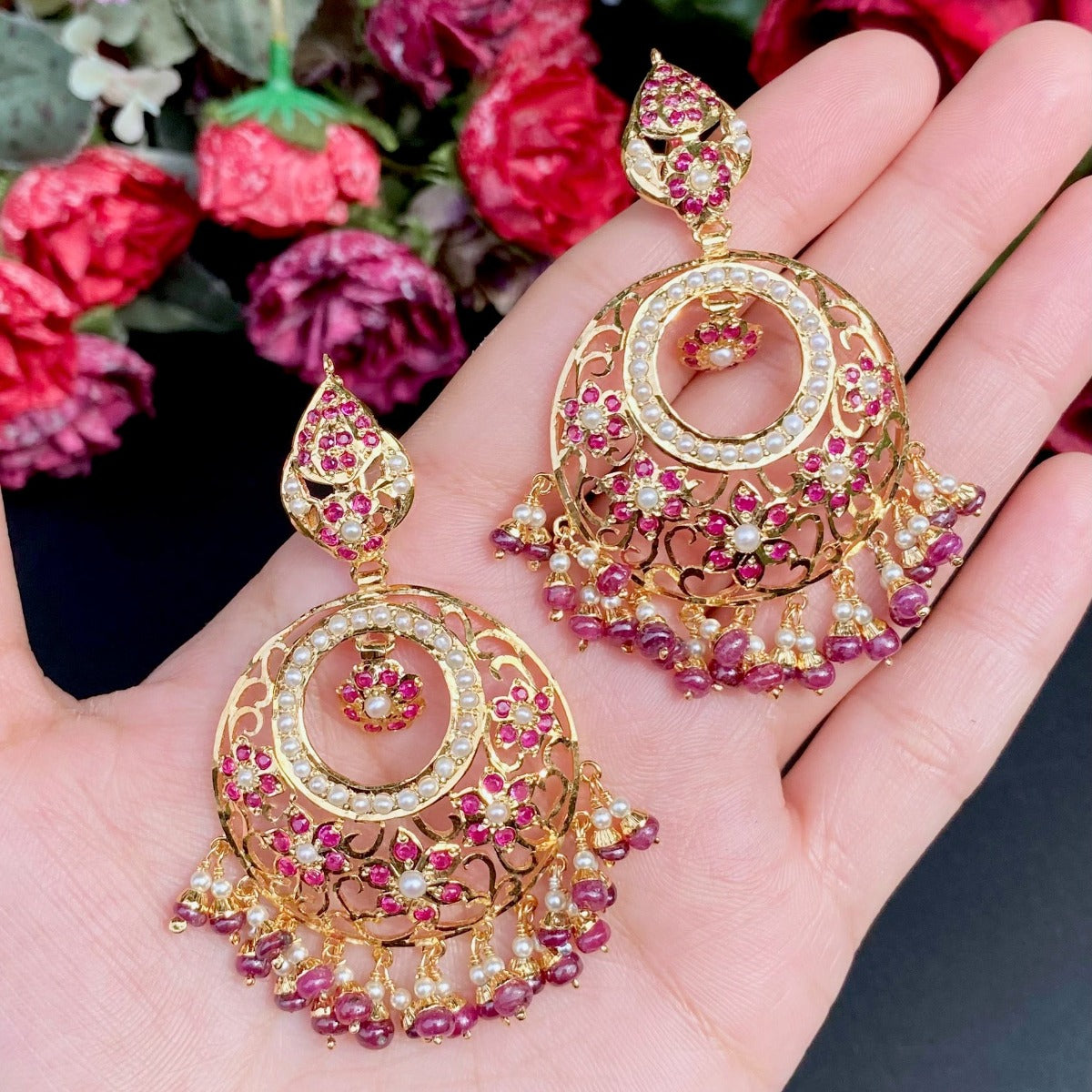 gold plated ruby pearl bridal set