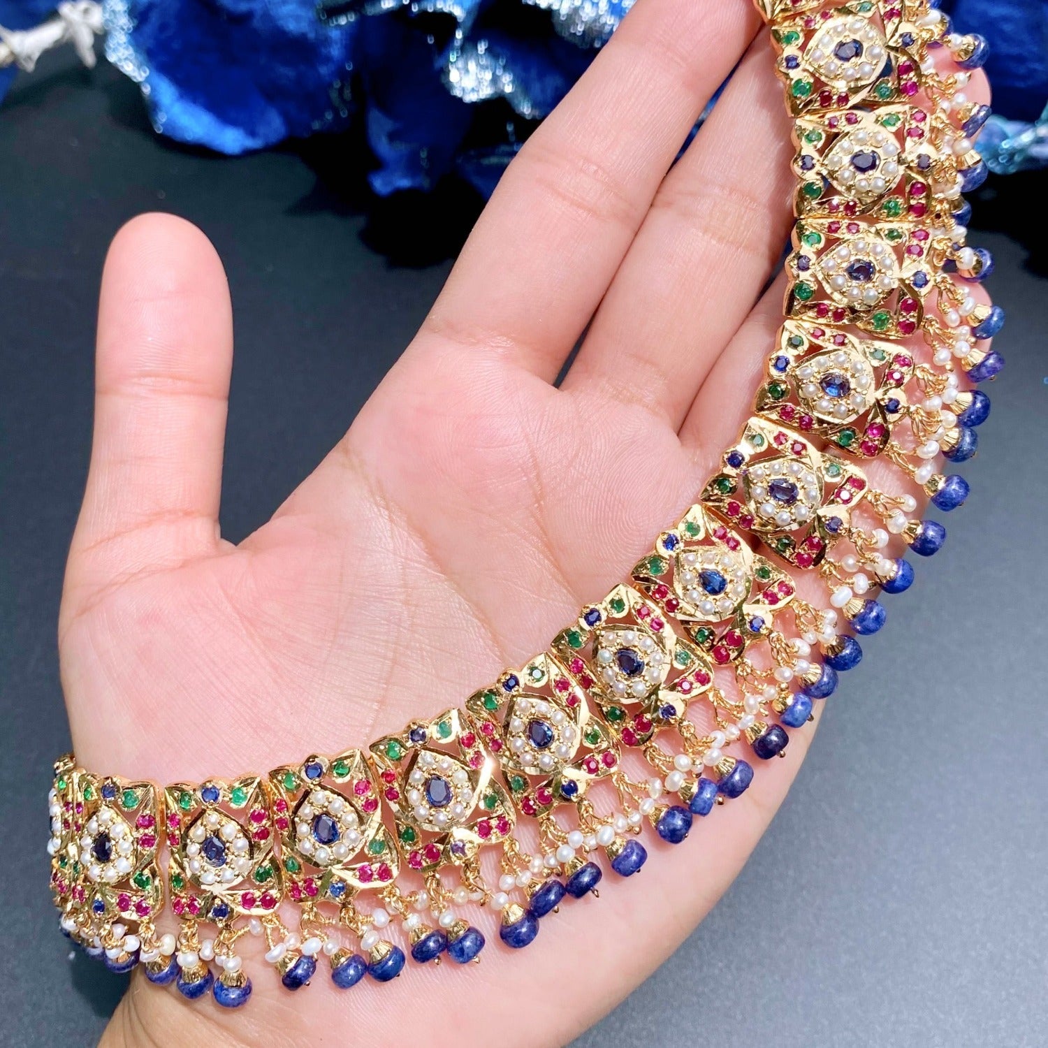 rajasthani necklace with blue stones