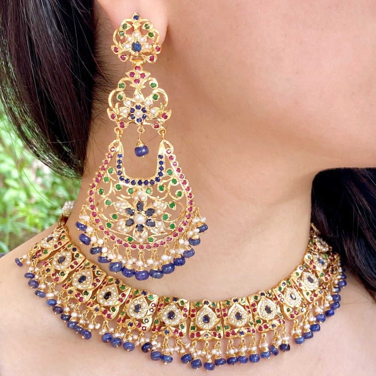 rajasthani necklace with blue stones