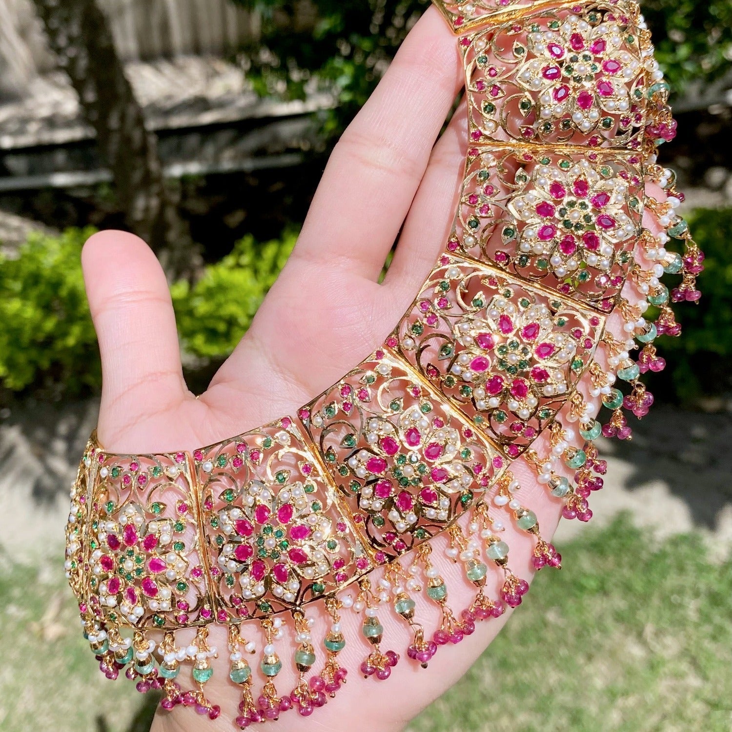 ruby emerald studded bridal necklace