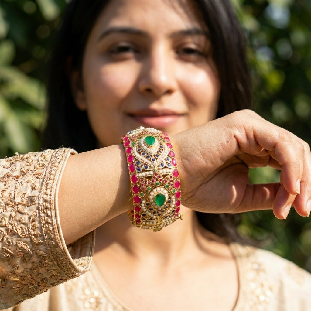 Exquisite Jadau Kada Bangles | Gold Plated on Silver BG 133