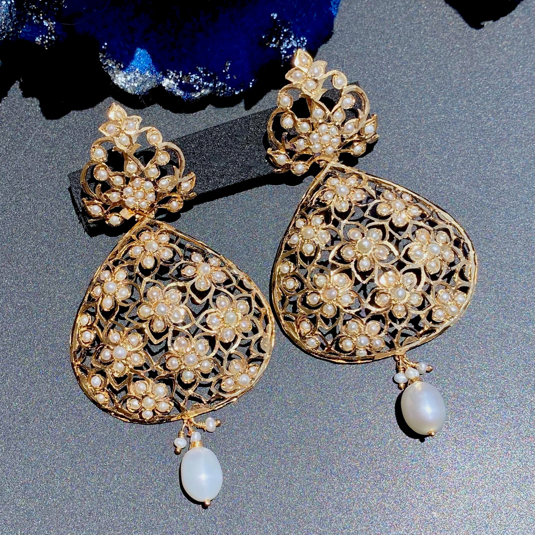 Indo Western Design Earrings | Freshwater Pearls | Gold Plated on Silver