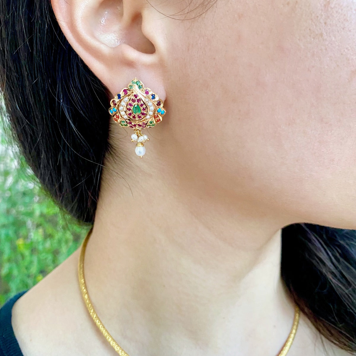 navarathna multicolour pendant set made in 22k gold