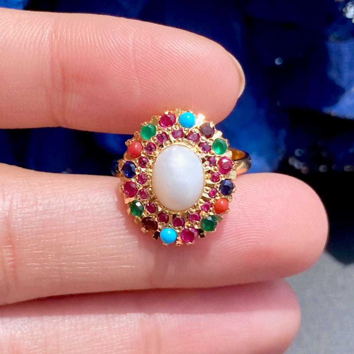 Unique Navratna Ring for Ladies | Gold Plated on Silver