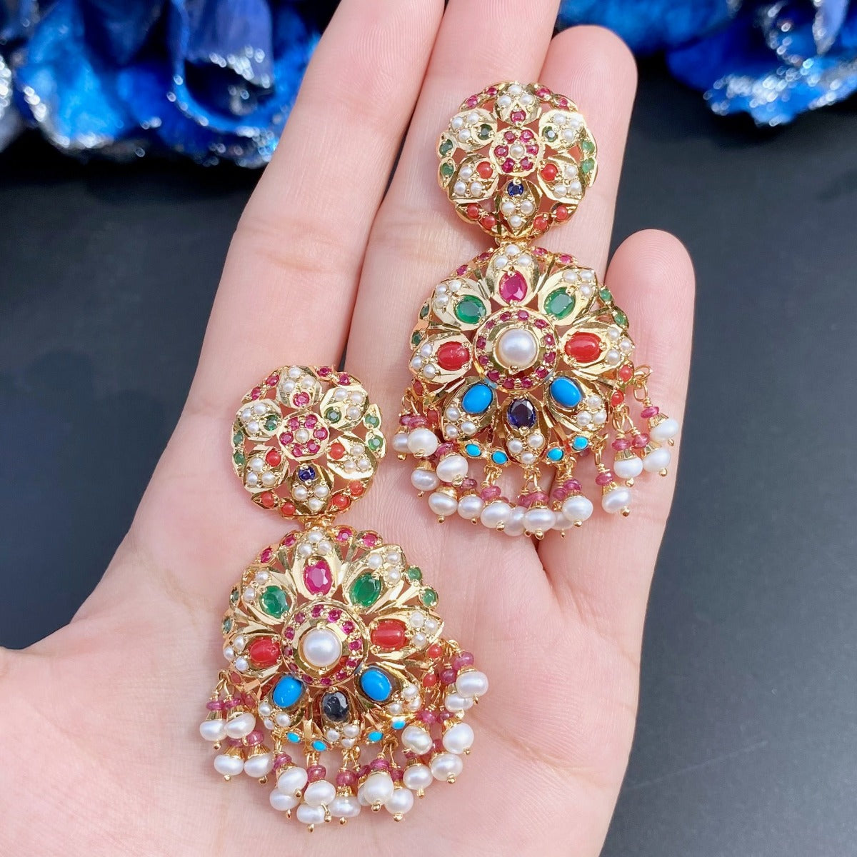 gold plated silver bollywood earrings