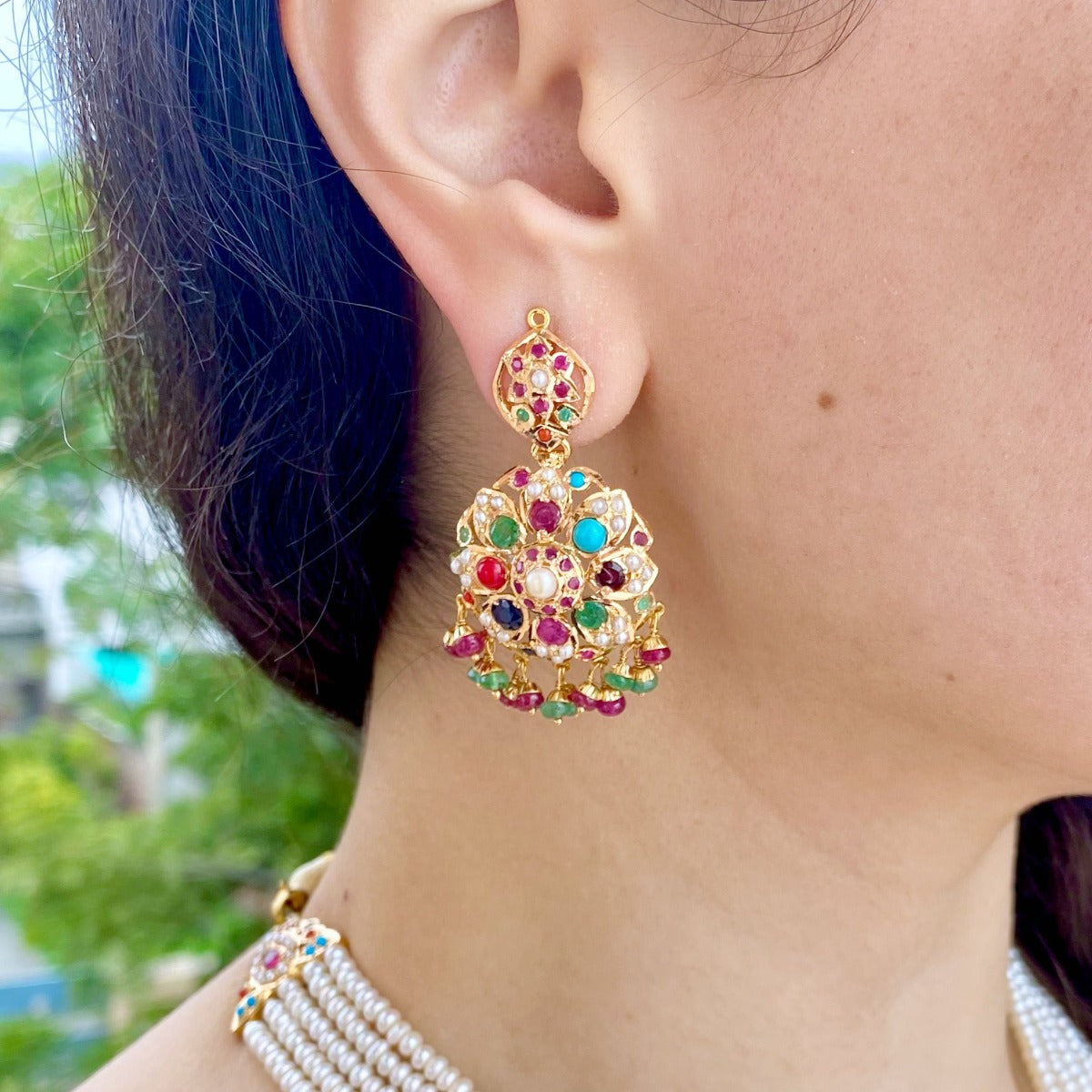 navratna indian earrings on 22k gold