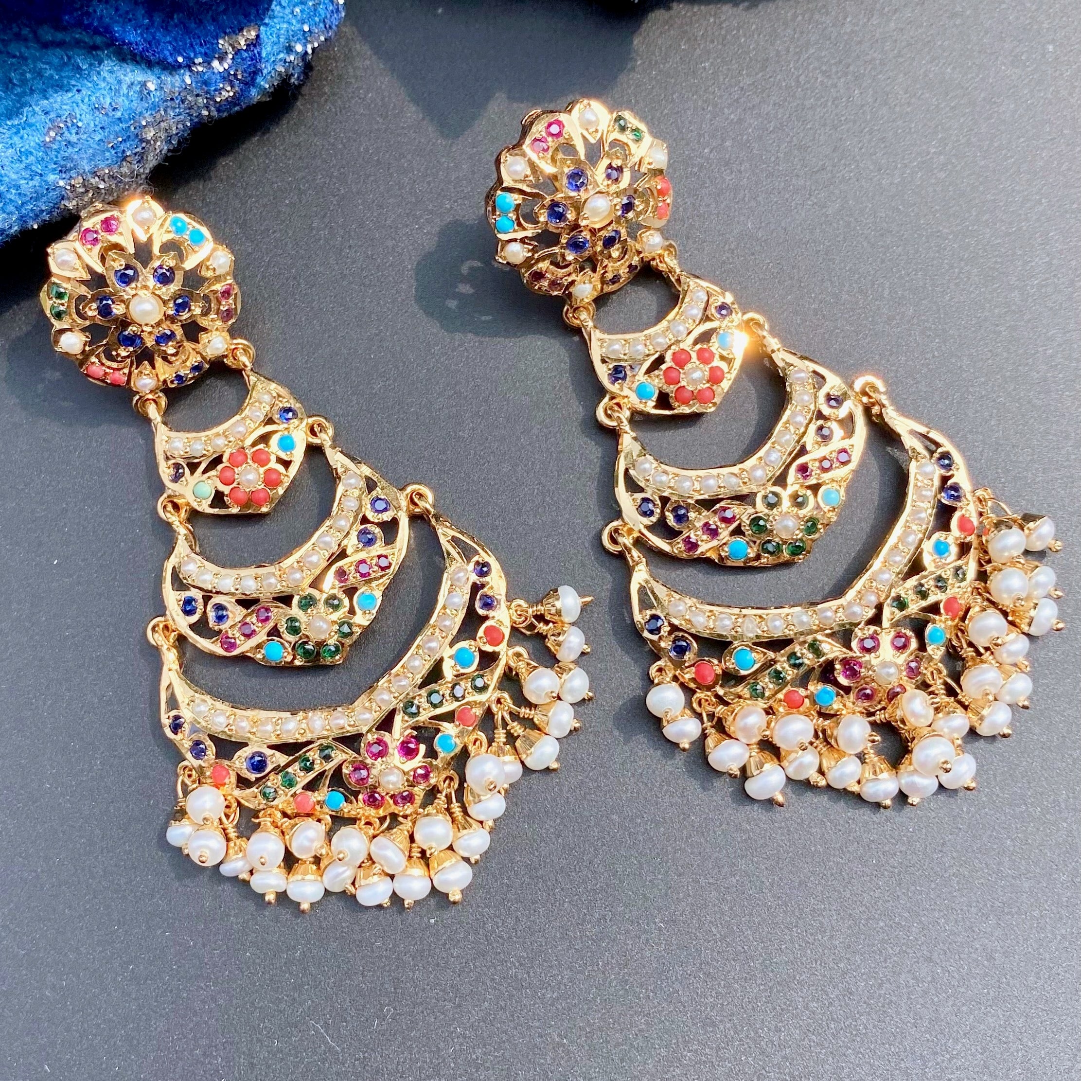 long navratna earrings for women