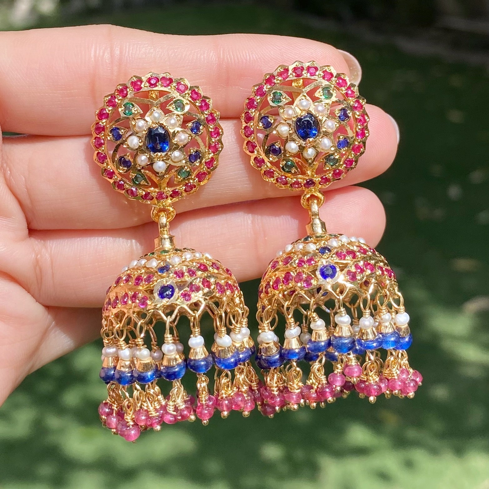 Premium Multicoloured Punjabi Jhumka Earrings | Indian Silver Jhumkis ER 579