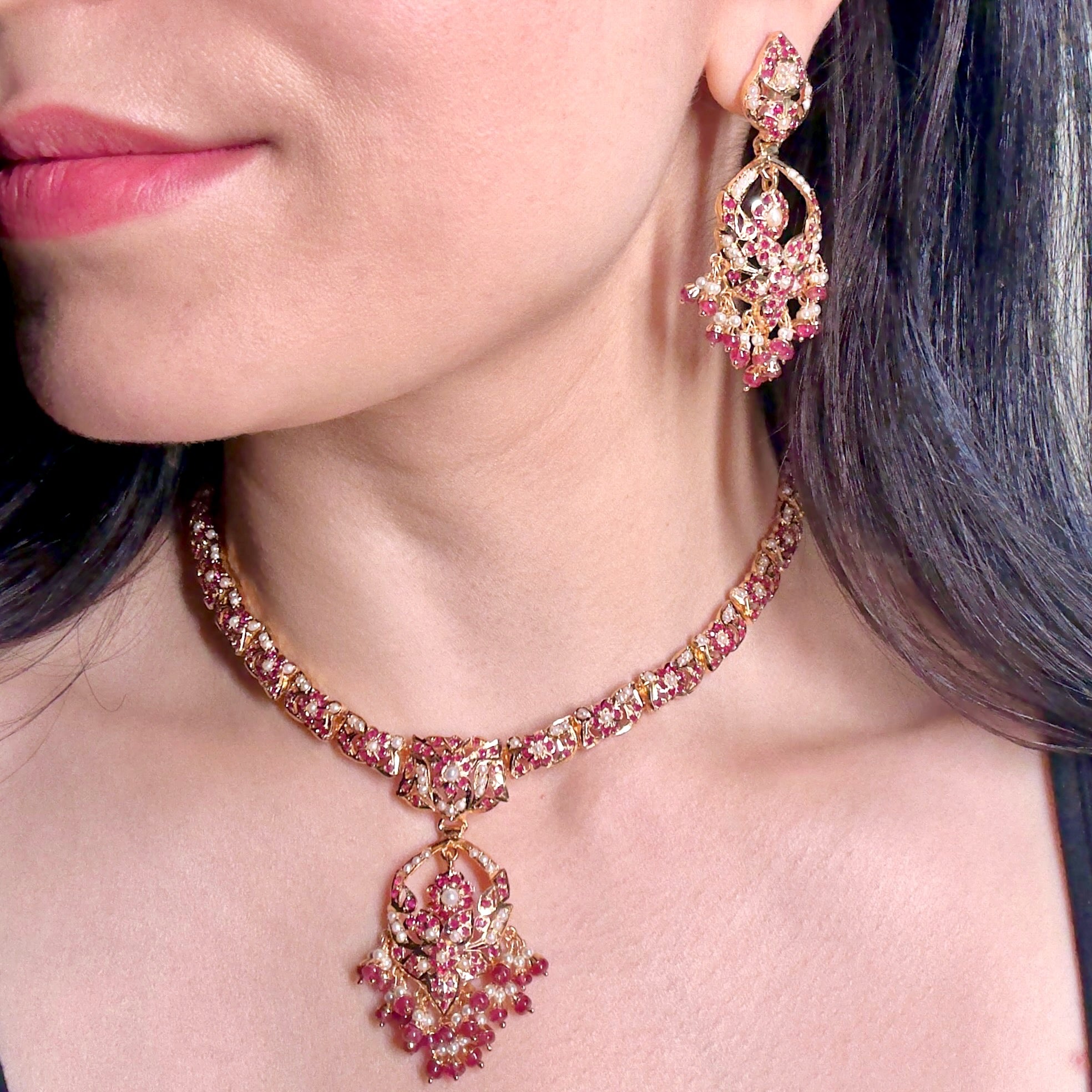 ruby pearl jadau necklace set
