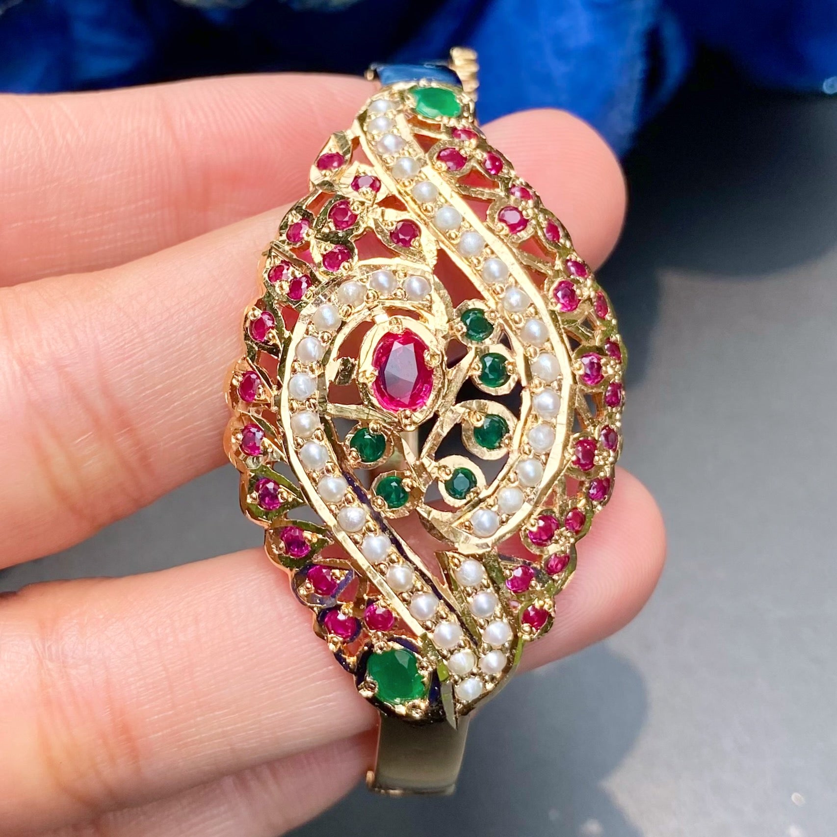Ruby Emerald Bracelet on Silver | Traditional Indian Jadau Craft BG 127