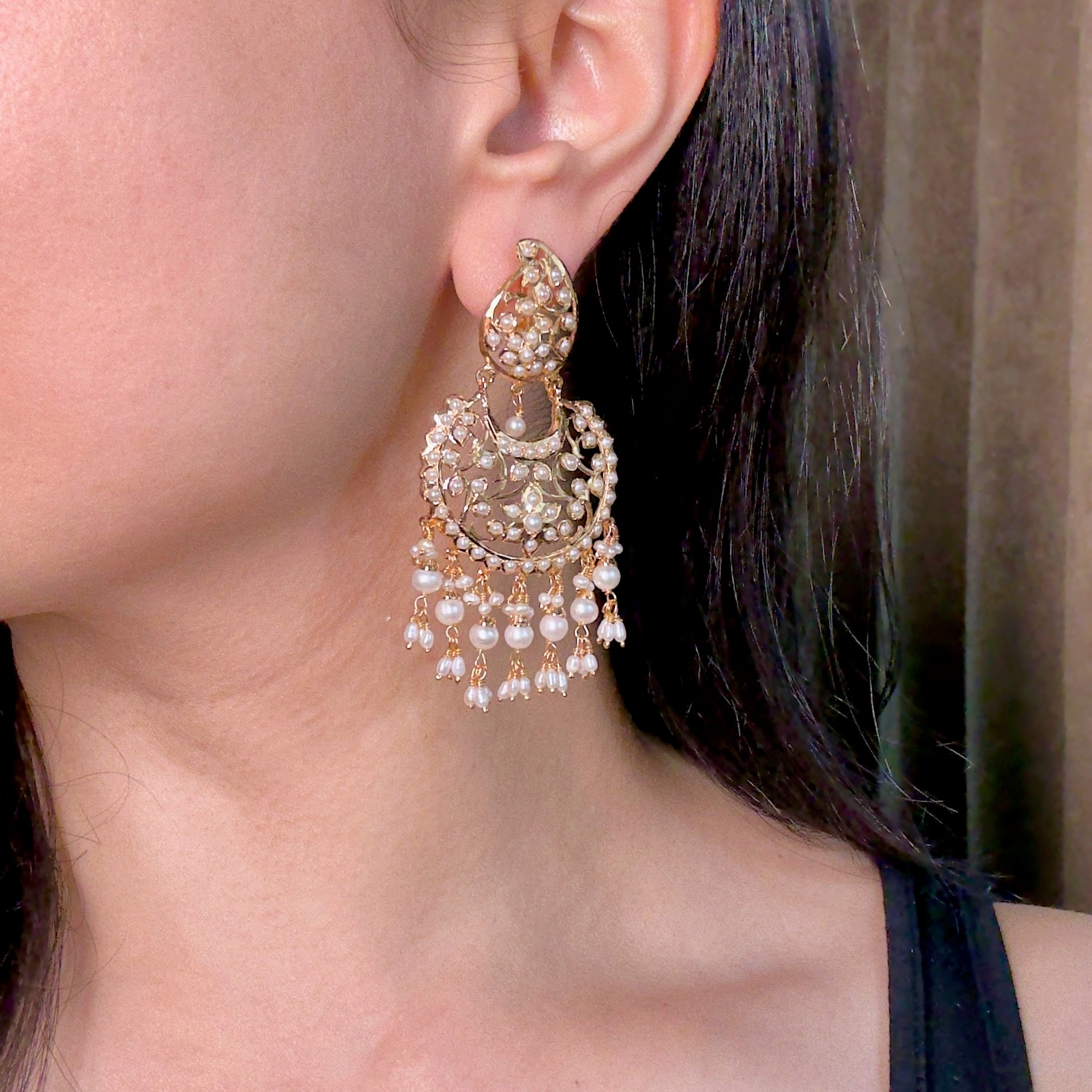 antique design silver chandbali earrings